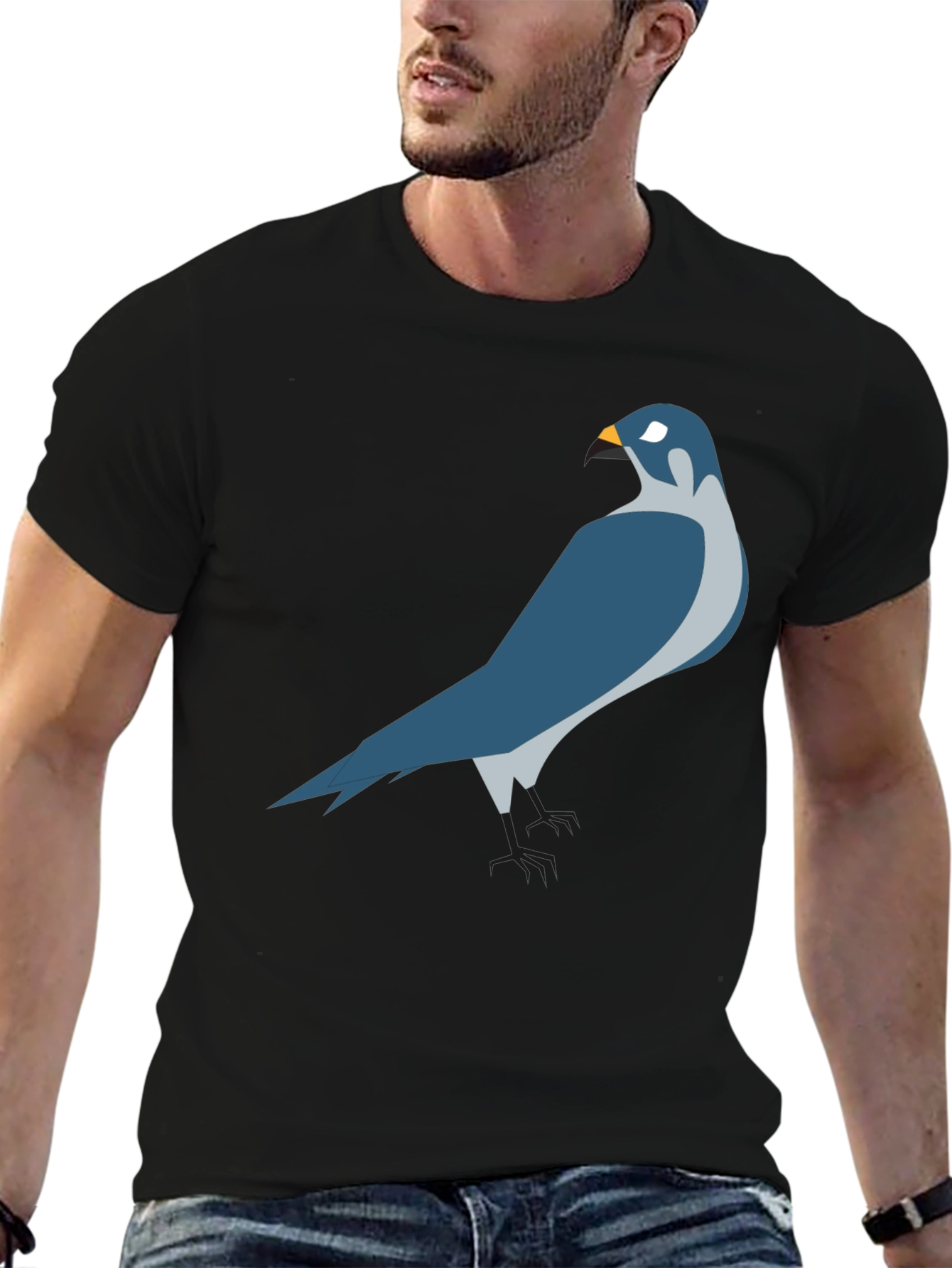 Black Cool Falcon Graphic T-Shirt - Black Cotton Blend view 6