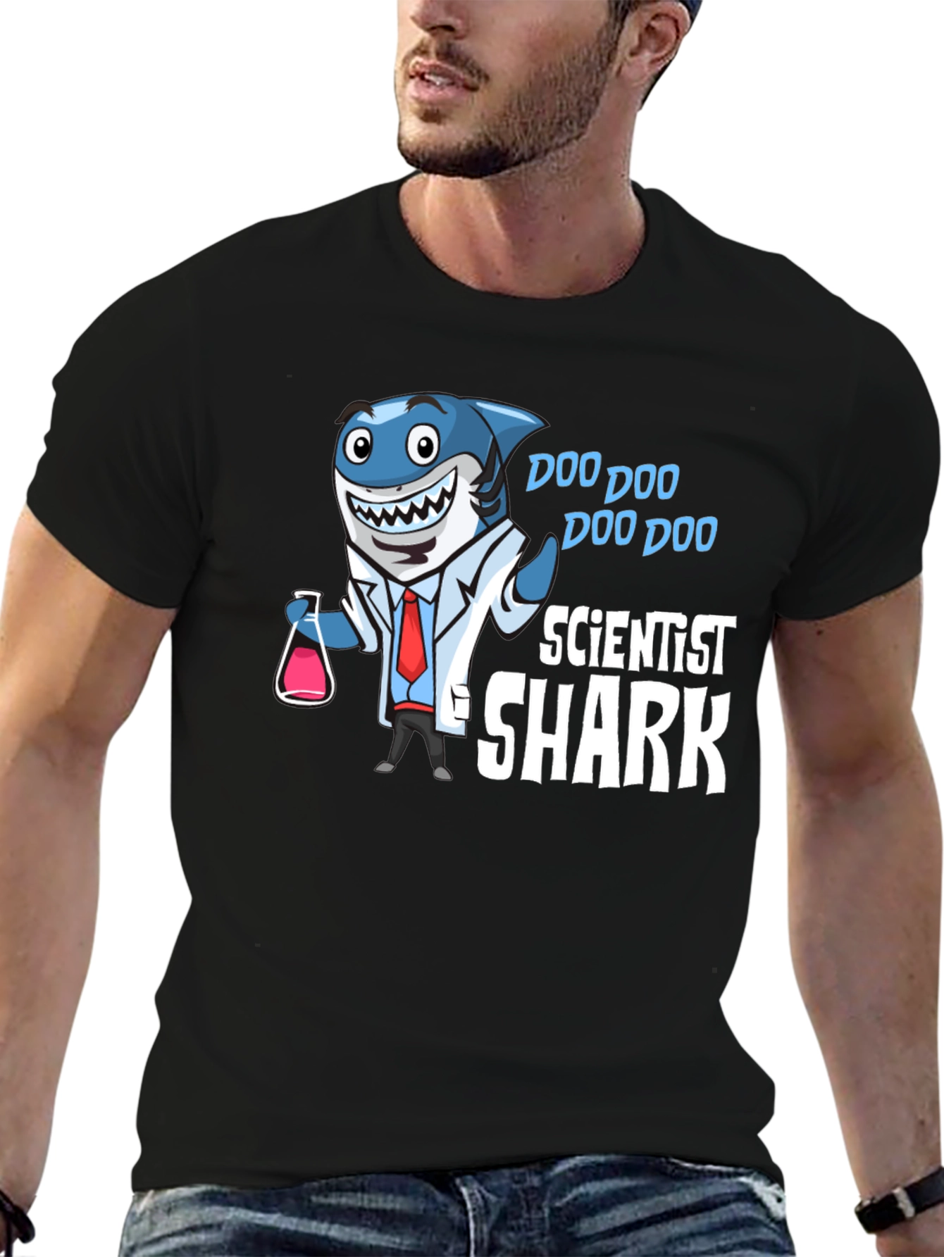 Black Scientist Shark T-Shirt Funny Graphic Tee view 6