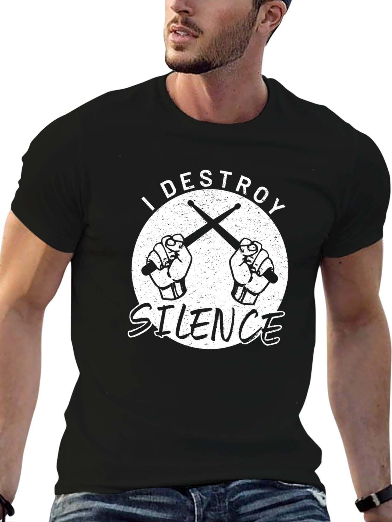 Black I Destroy Silence Black T-Shirt - Drummer Tee view 6