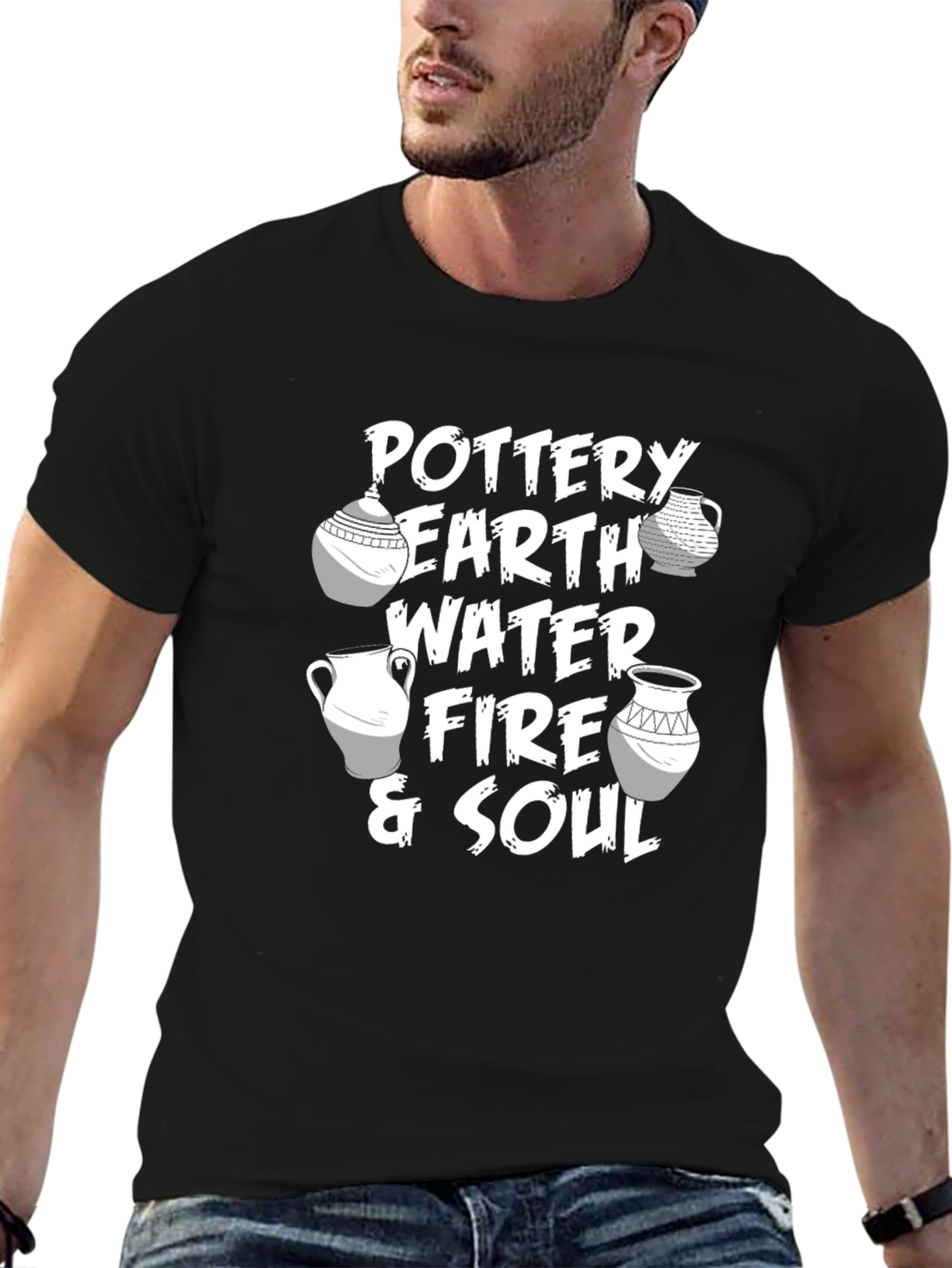 Black Pottery Elements Graphic T-Shirt - Earth, Water, Fire & Soul view 6