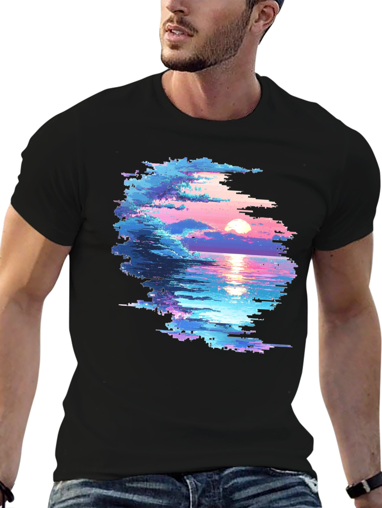 Black Pixel Sunset Graphic T-Shirt - Black view 6
