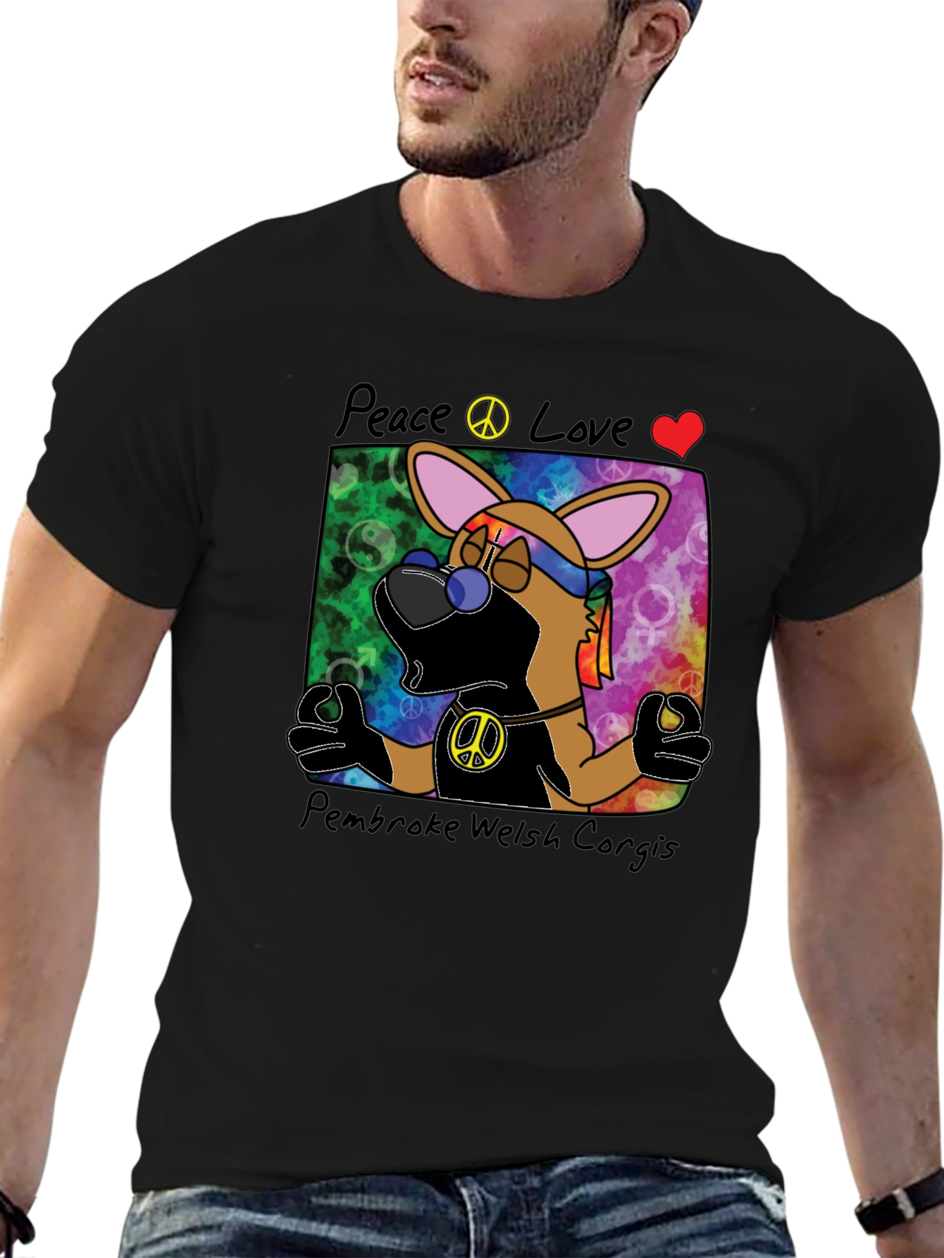 Black Peace Love Corgi T-Shirt view 6