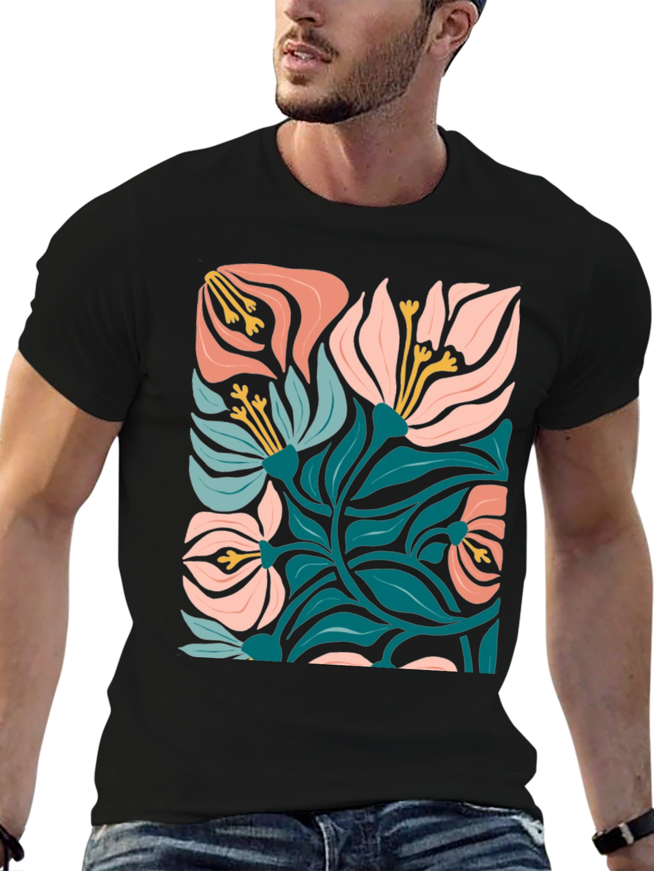 Black Floral Graphic Print Black T-Shirt view 6
