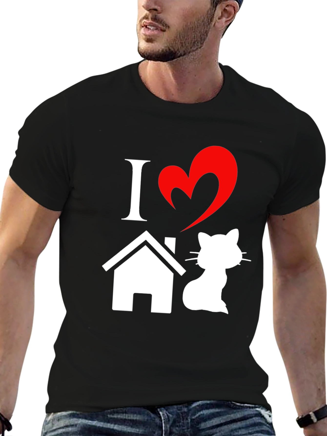 Black I Heart Home Cat T-Shirt - Novelty Pet Lover Tee view 6