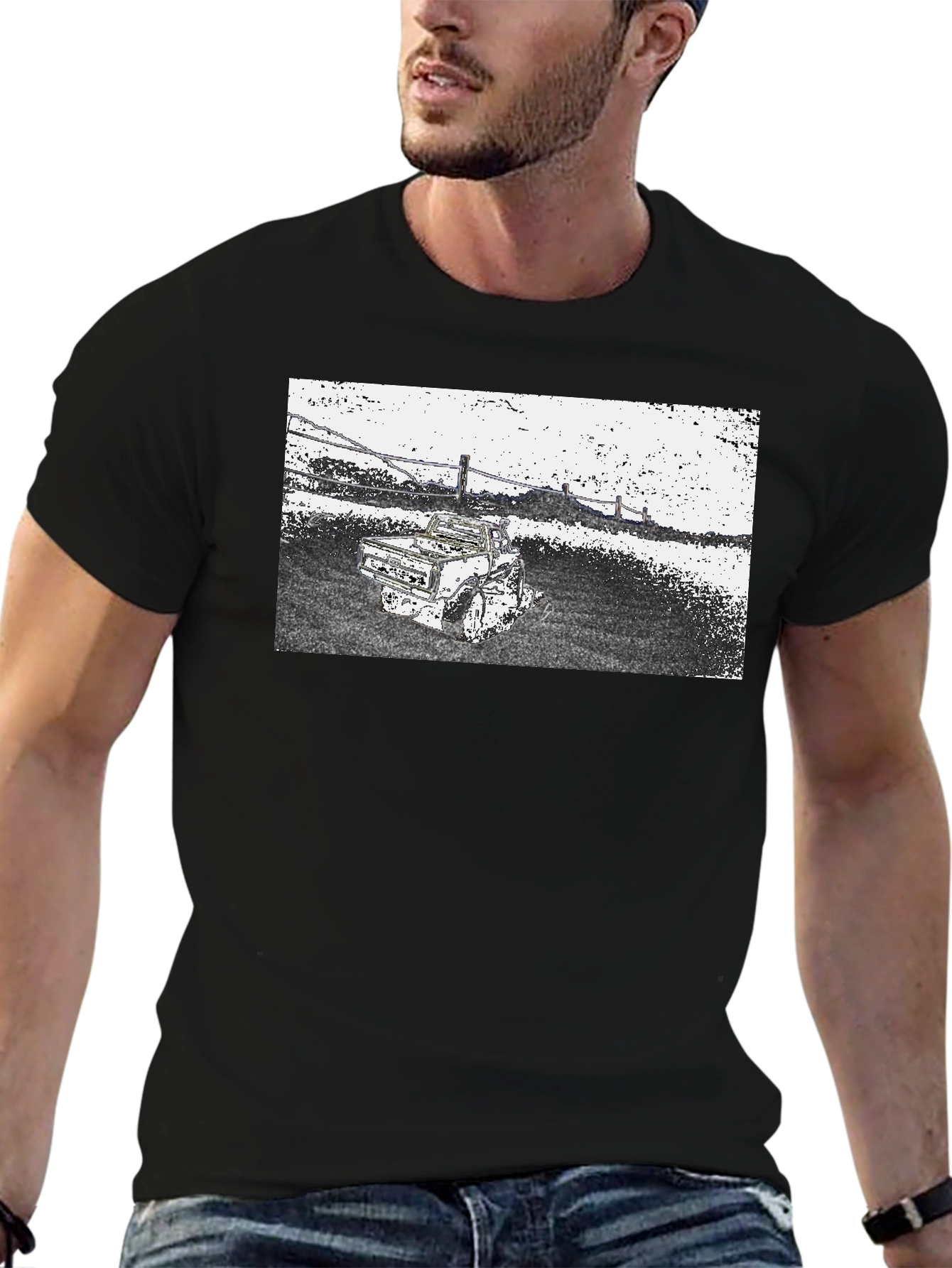 Black Cool Vintage Truck T-Shirt view 6