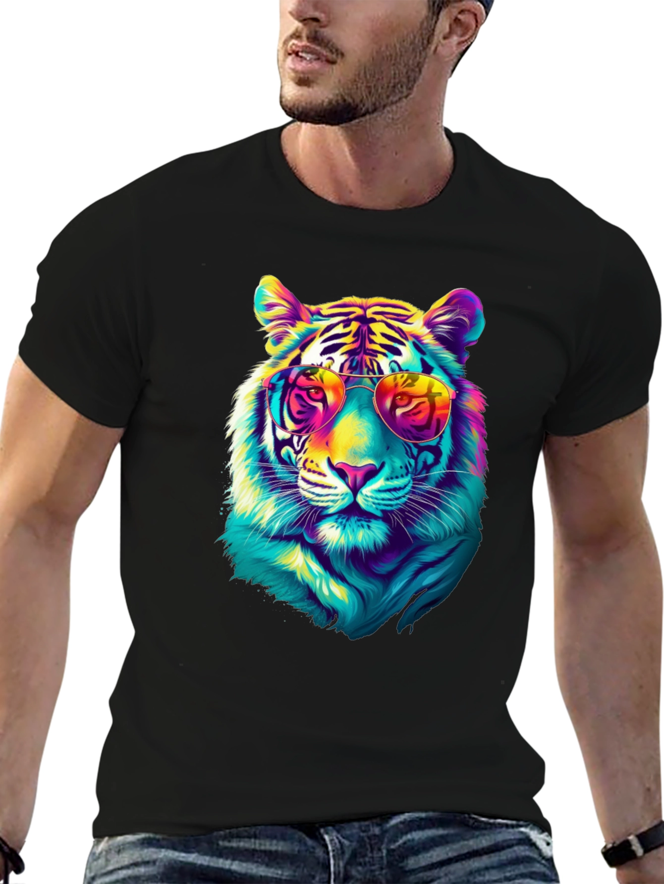 Black Cool Tiger Graphic Tee - Black view 6