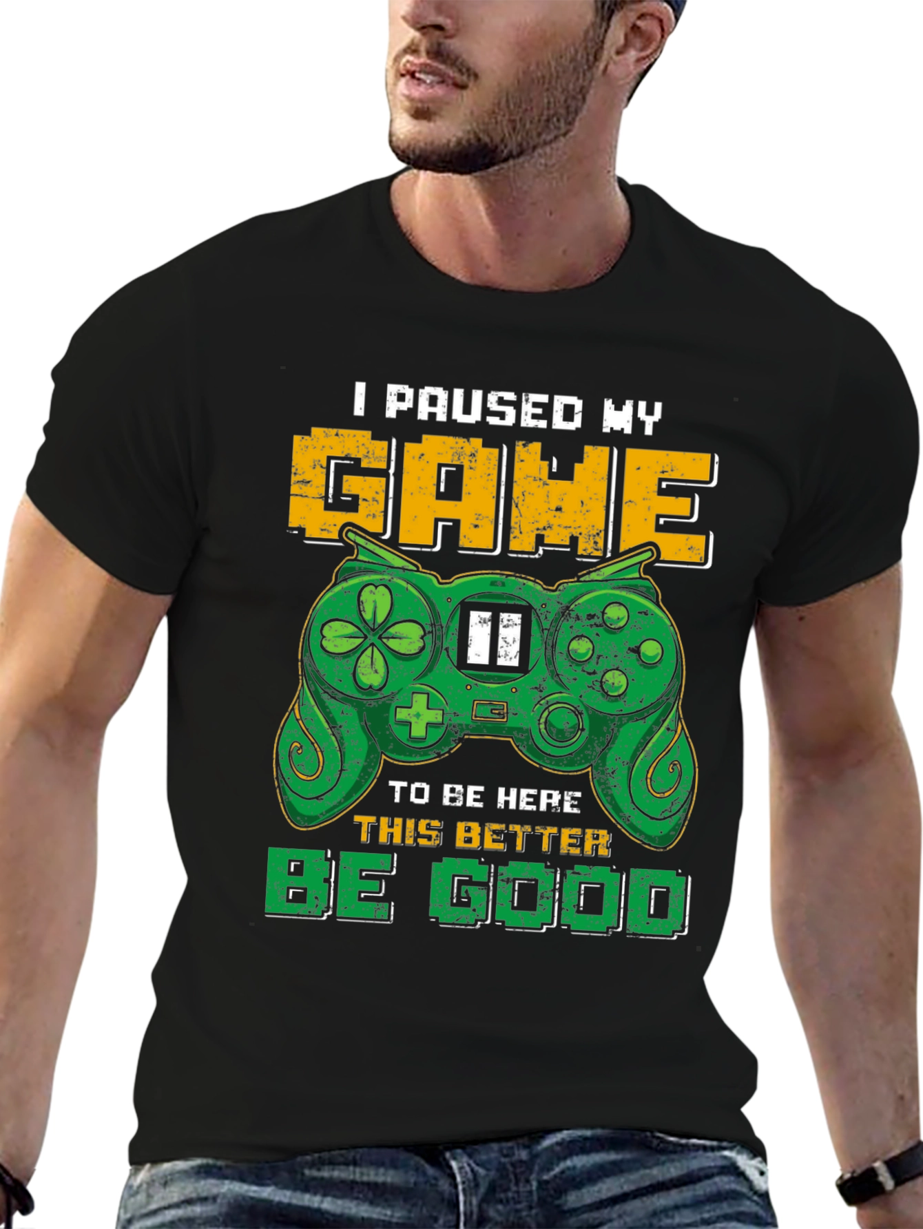 Black Gamer T-Shirt - "I Paused My Game" view 6