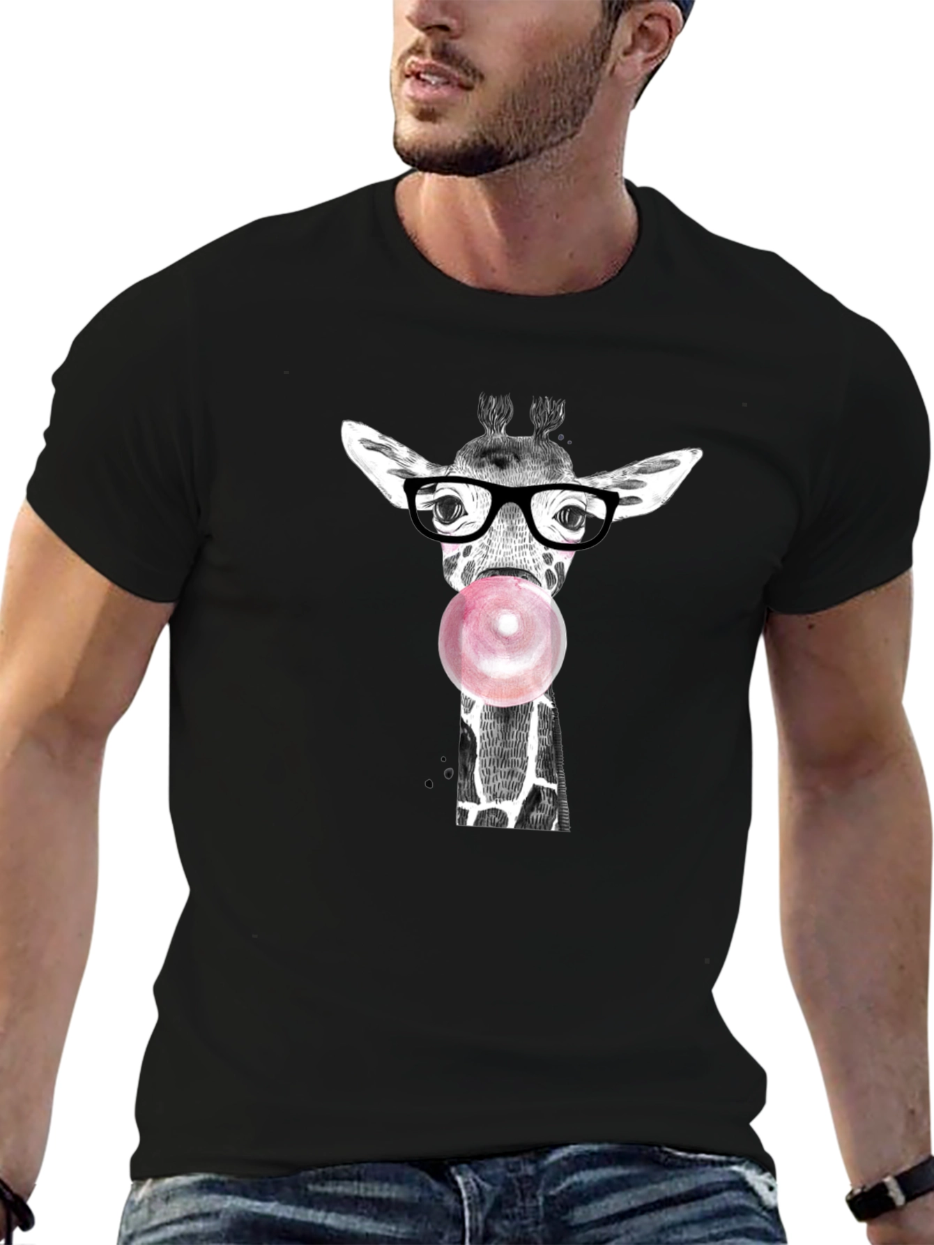 Black Giraffe Bubble Gum Graphic Tee view 6