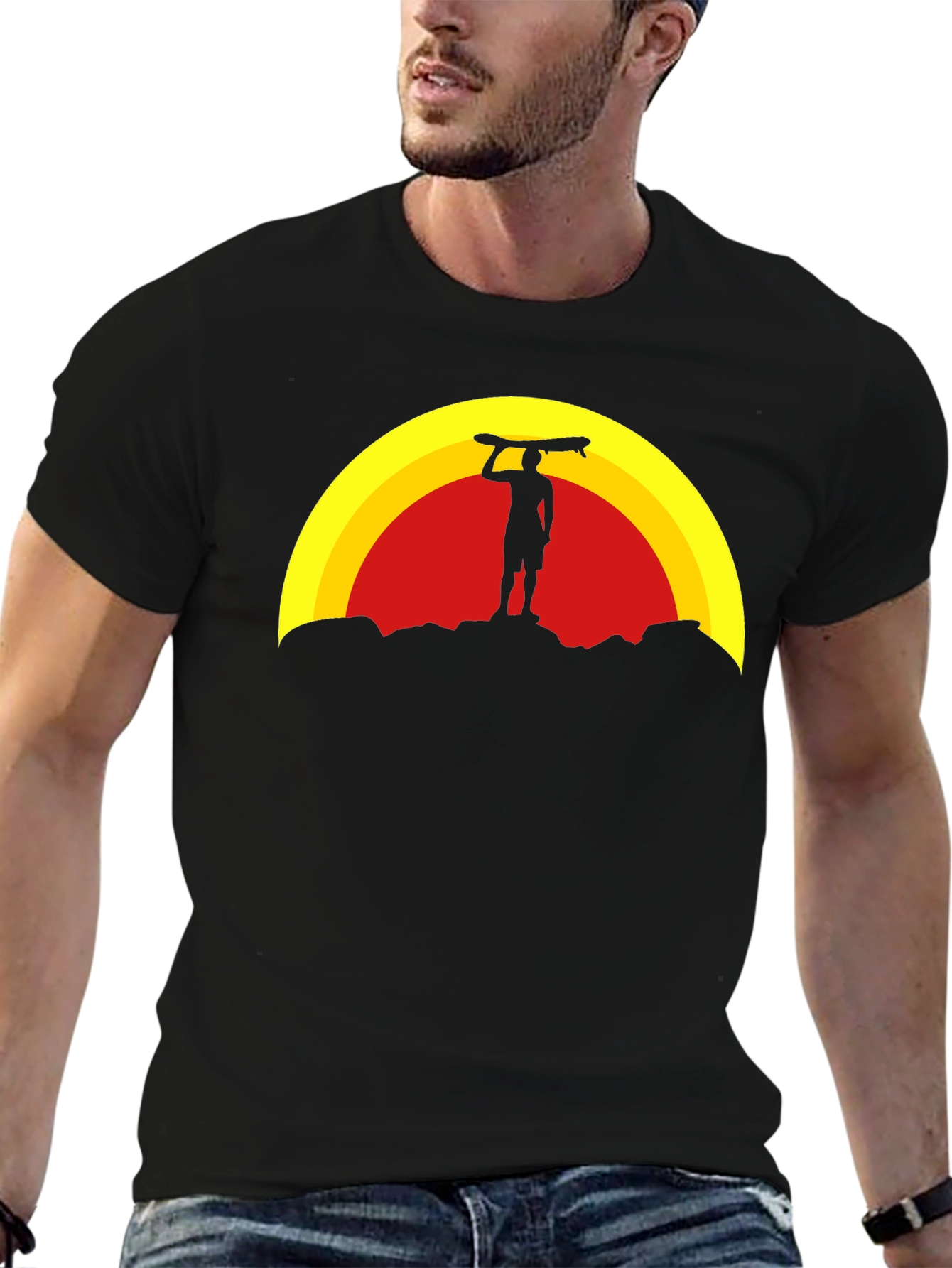 Black Sunset Surfer Graphic Tee - Black view 6