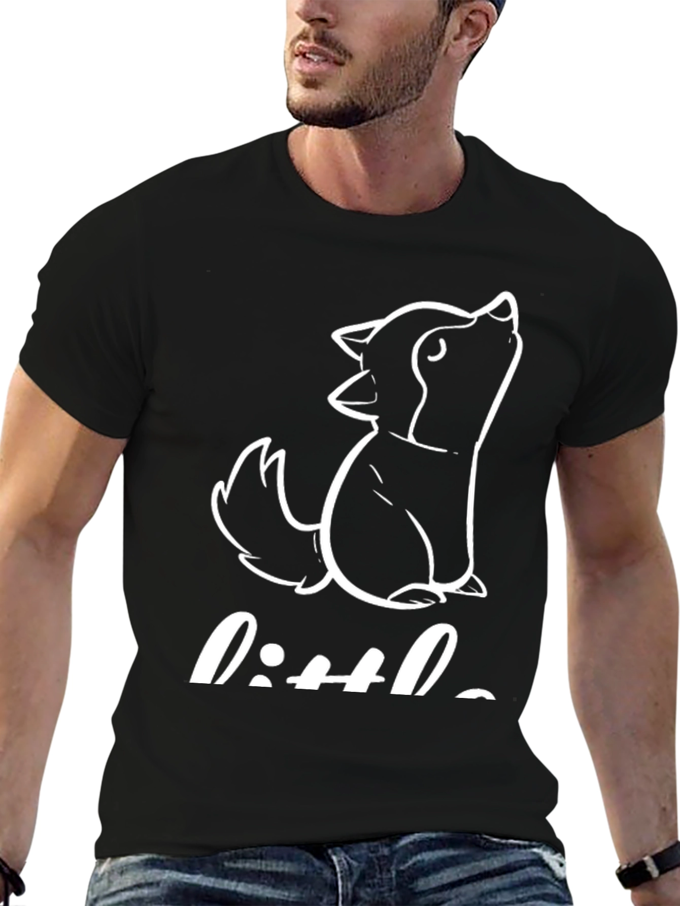 Black Cute 'Little' Wolf Graphic T-Shirt - Black view 6