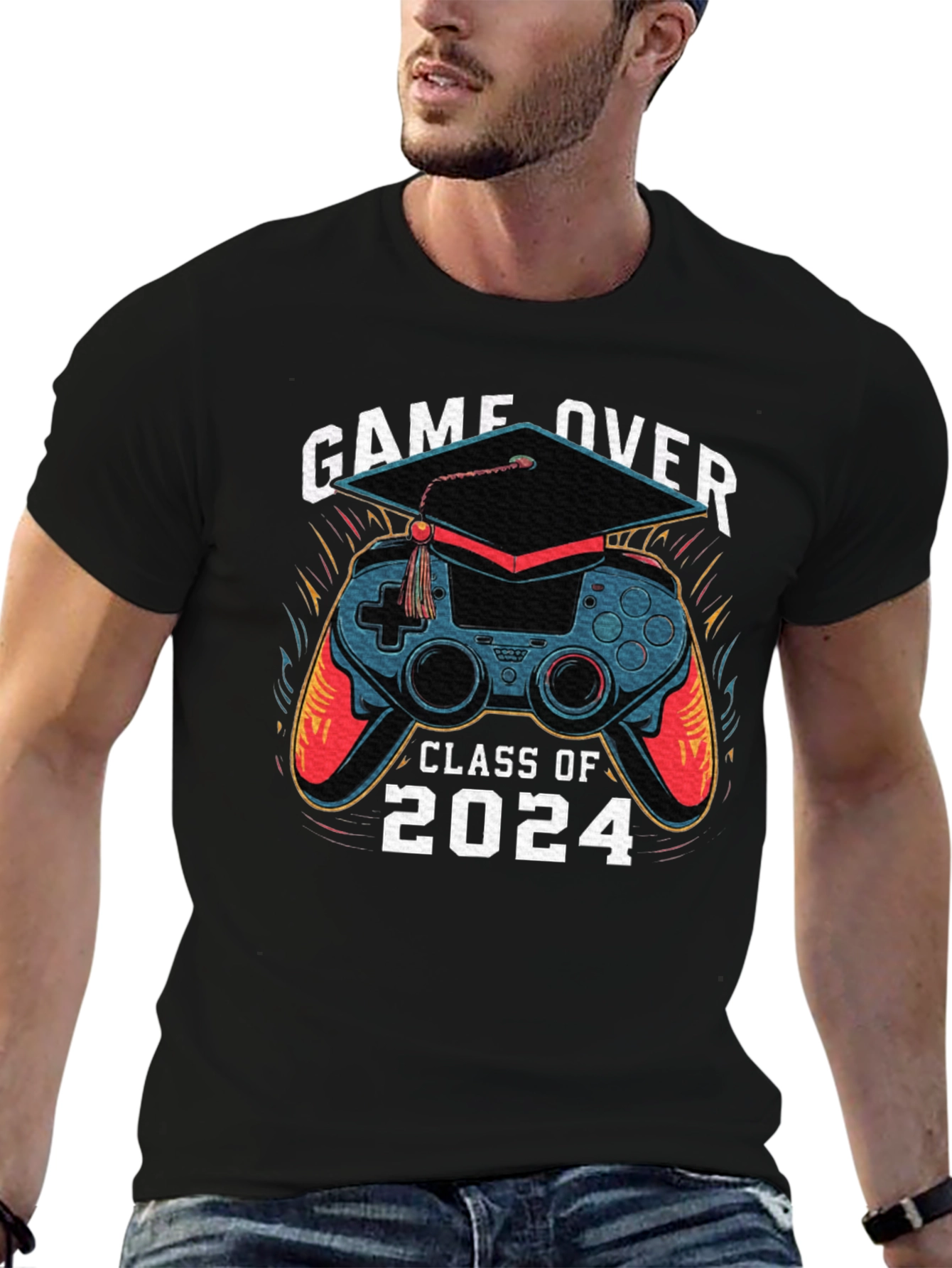Black Game Over Class of 2024 Graduation T-Shirt view 6