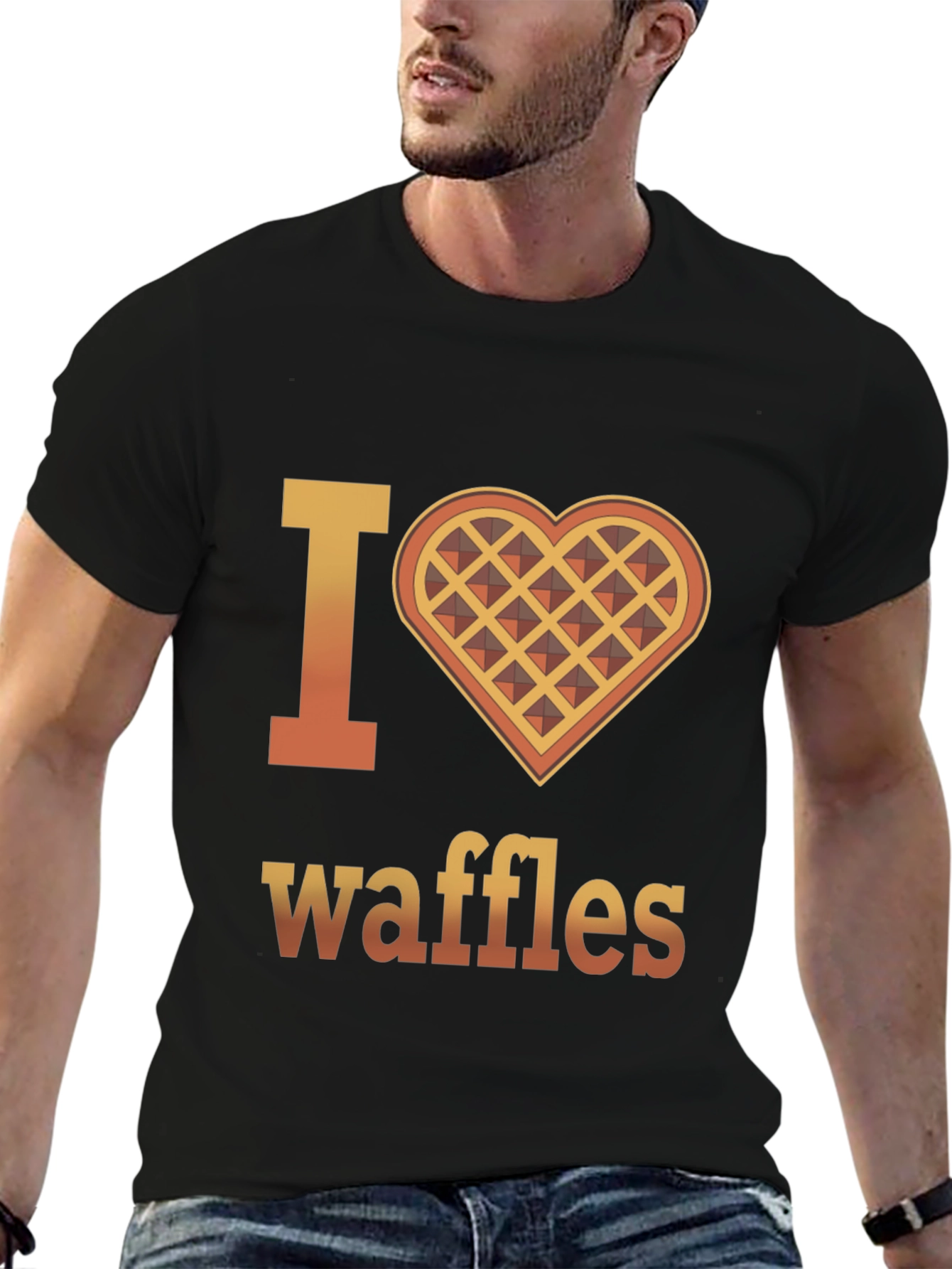 Black I Heart Waffles Graphic T-Shirt - Novelty Tee view 6