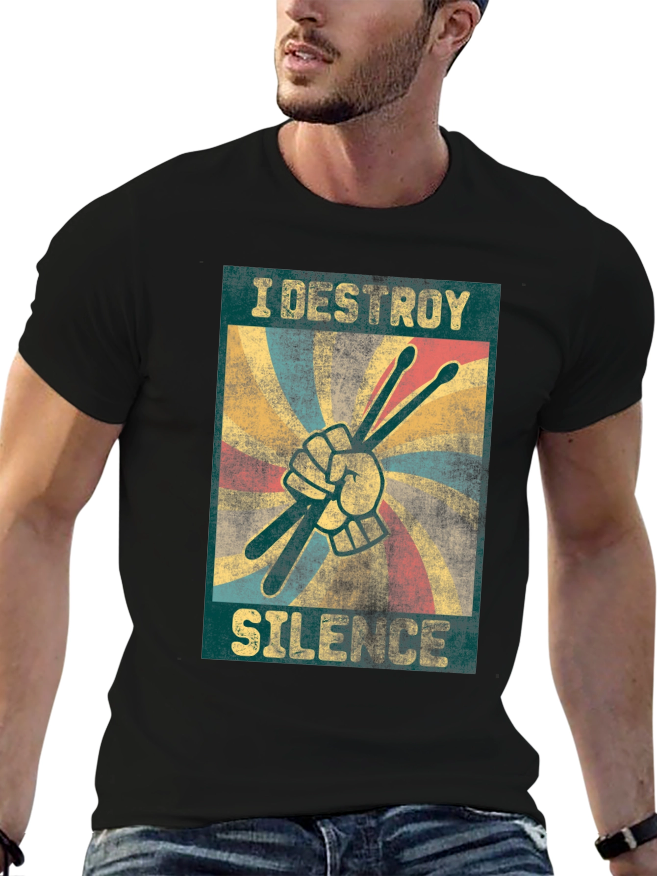 Black I Destroy Silence T-Shirt - Drummer Design view 6