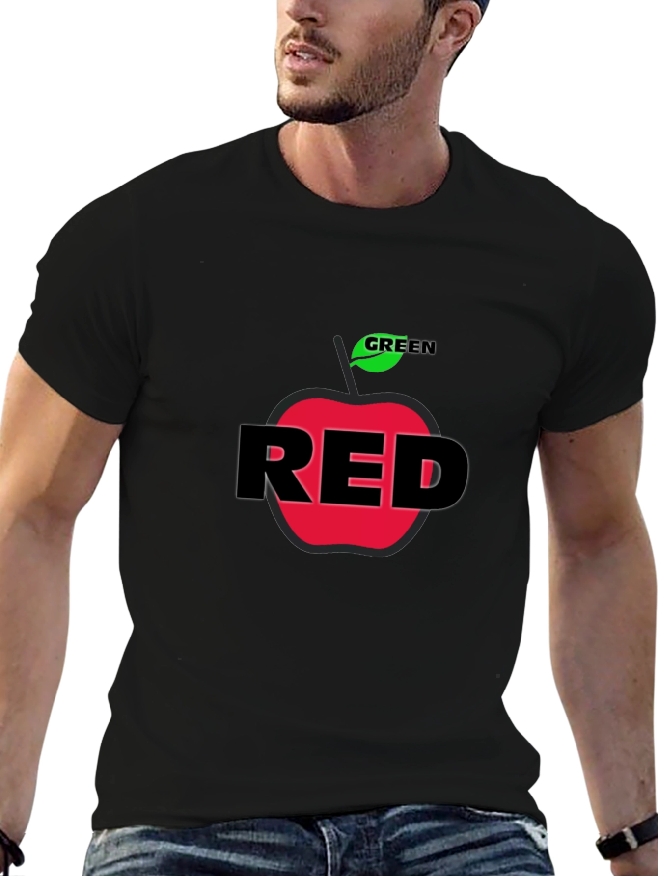 Black Red Apple Graphic Print Black T-Shirt view 6