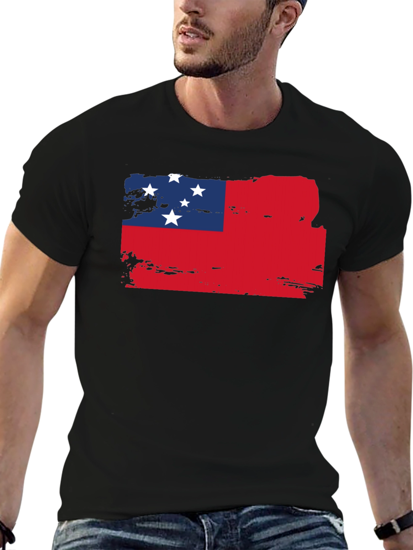 Black Samoa Flag Graphic Tee - Black Cotton T-Shirt view 6