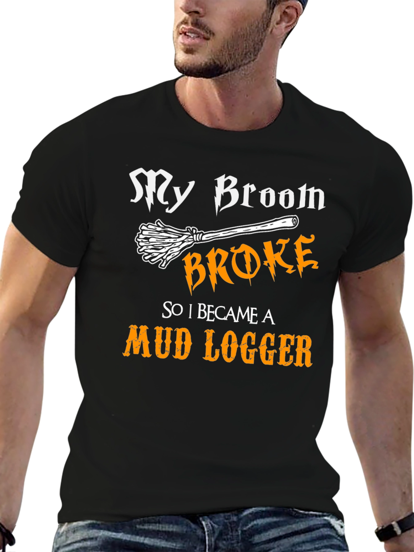 Black My Broom Broke T-Shirt Funny Mud Logger Tee view 6