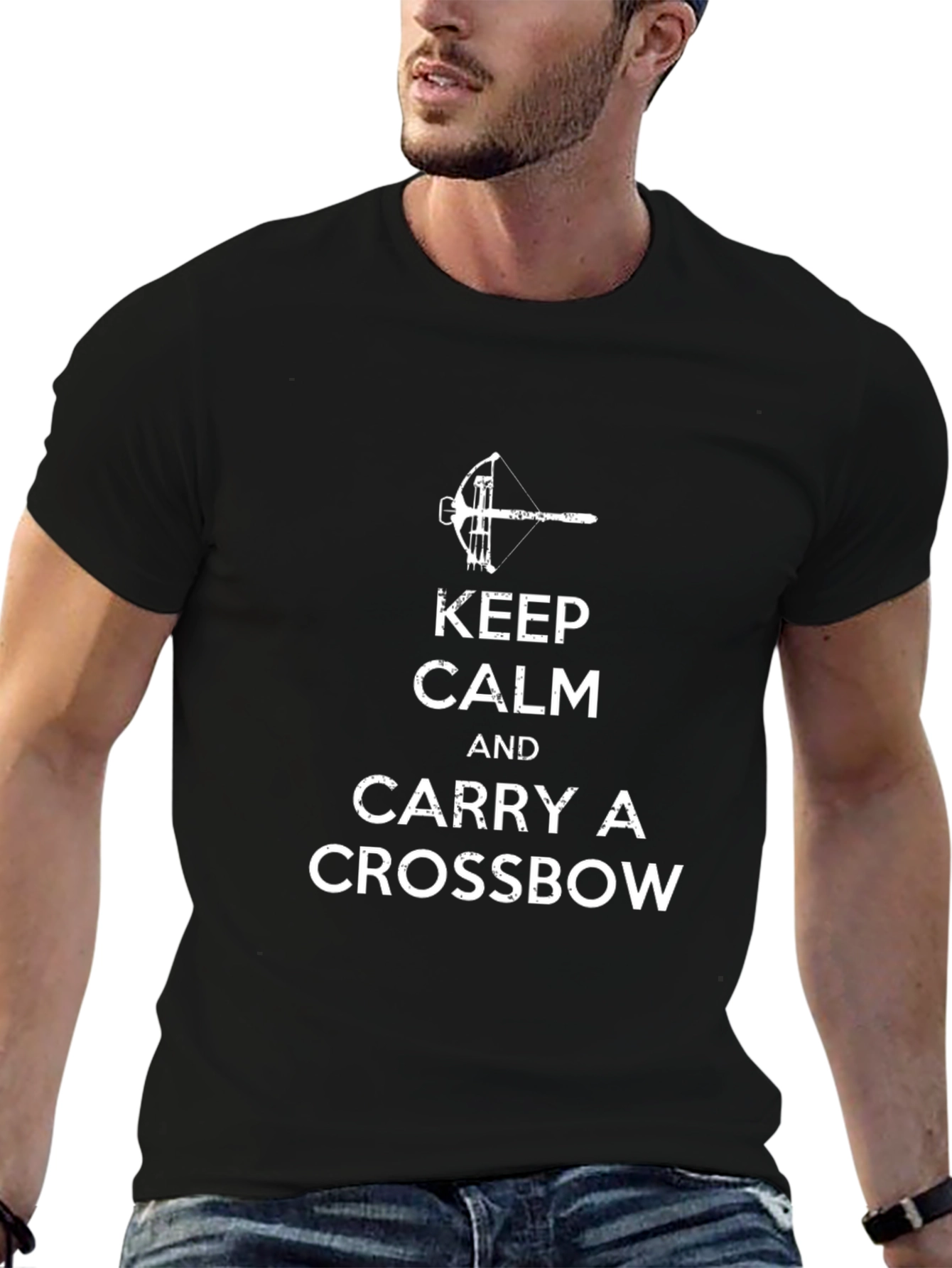 Black Keep Calm and Carry a Crossbow Graphic T-Shirt view 6
