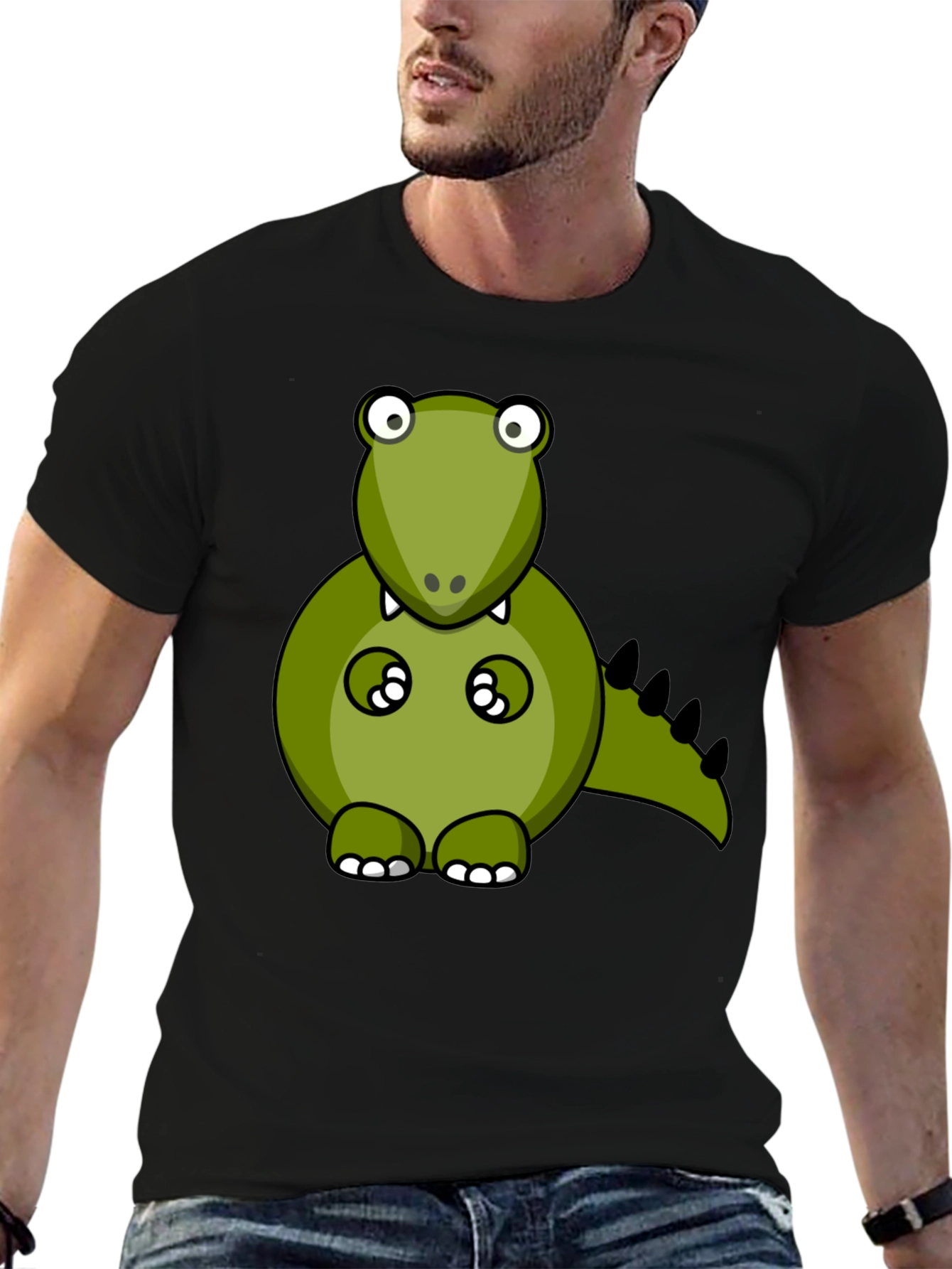 Black Cartoon Dinosaur Graphic Tee - Black T-Shirt view 6