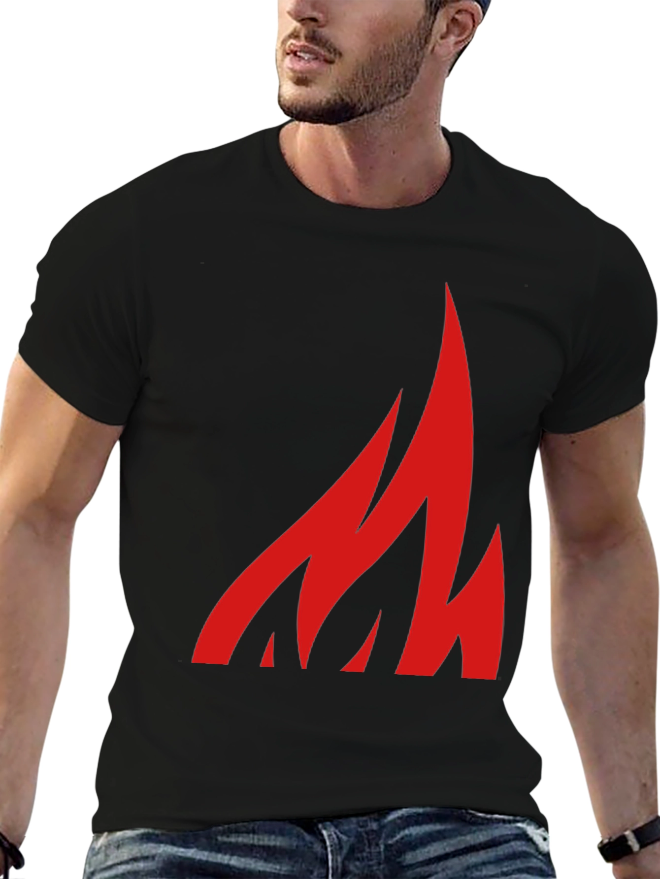 Black Bold Flame Graphic Tee - Black Cotton Casual Shirt view 6