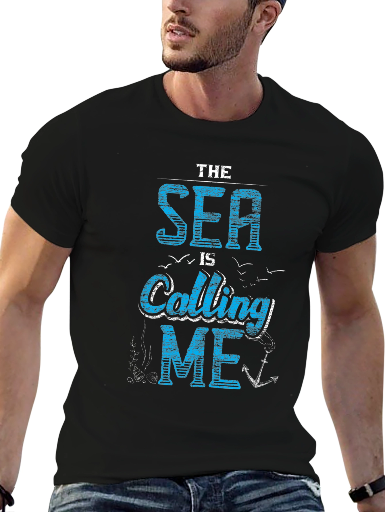 Black The Sea Is Calling Me - Men's Graphic T-Shirt view 6