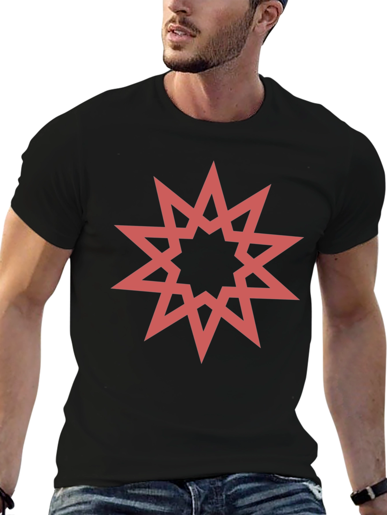Black Geometric Star Graphic Black T-Shirt view 6