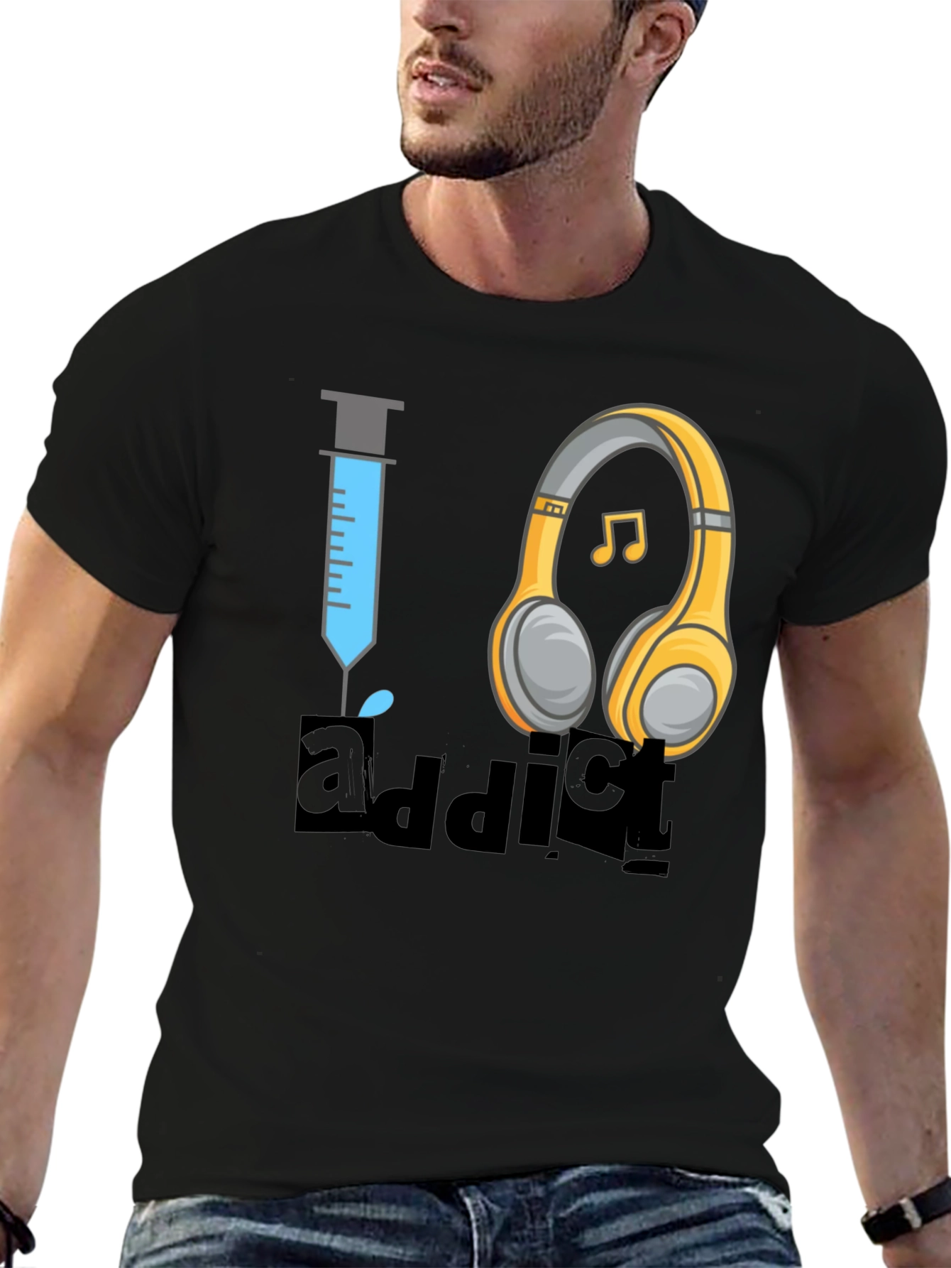 Black Music Addict T-Shirt - Novelty Graphic Tee view 6