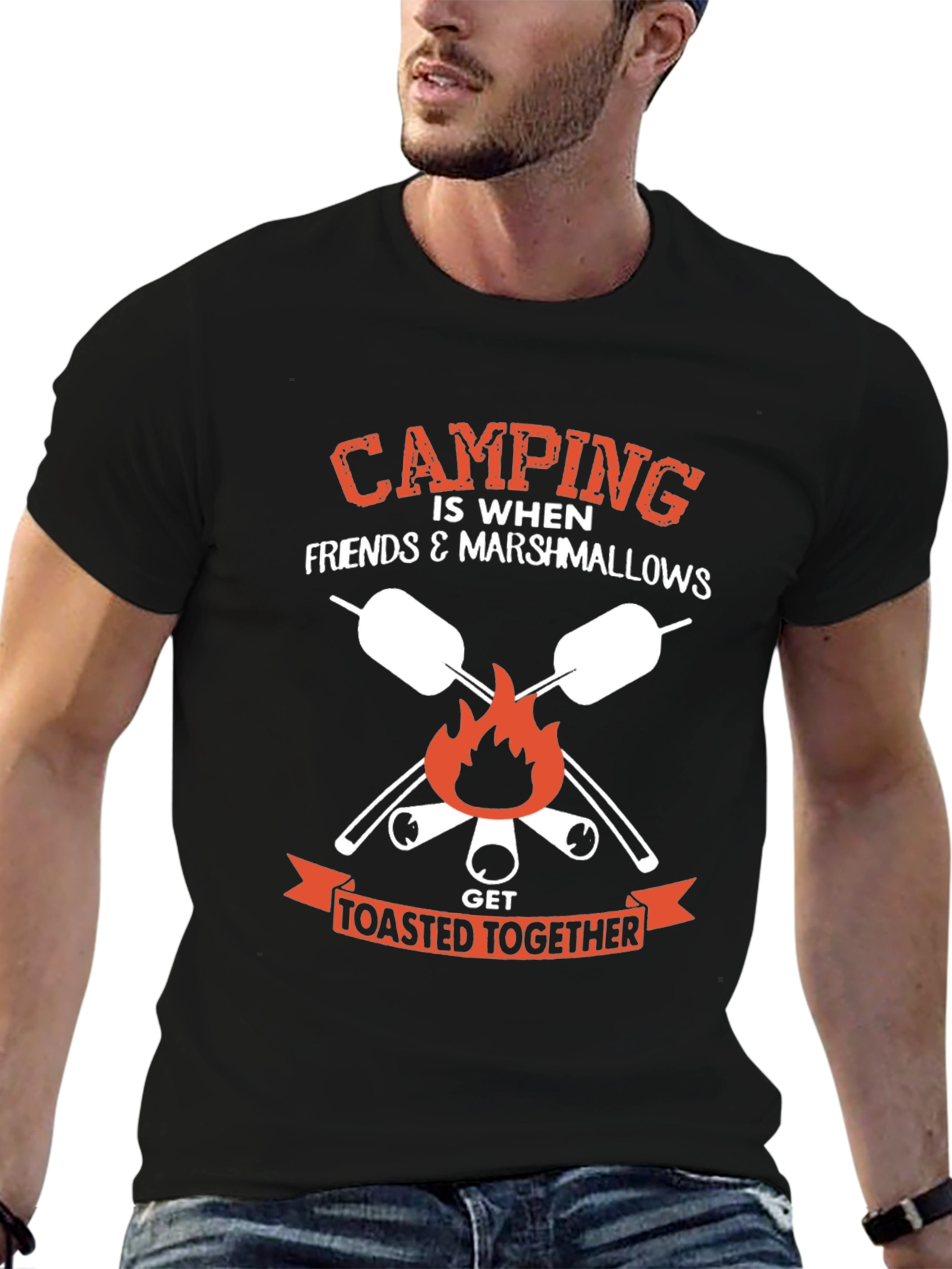 Black Camping Marshmallow Toasted Together Graphic Tee view 6