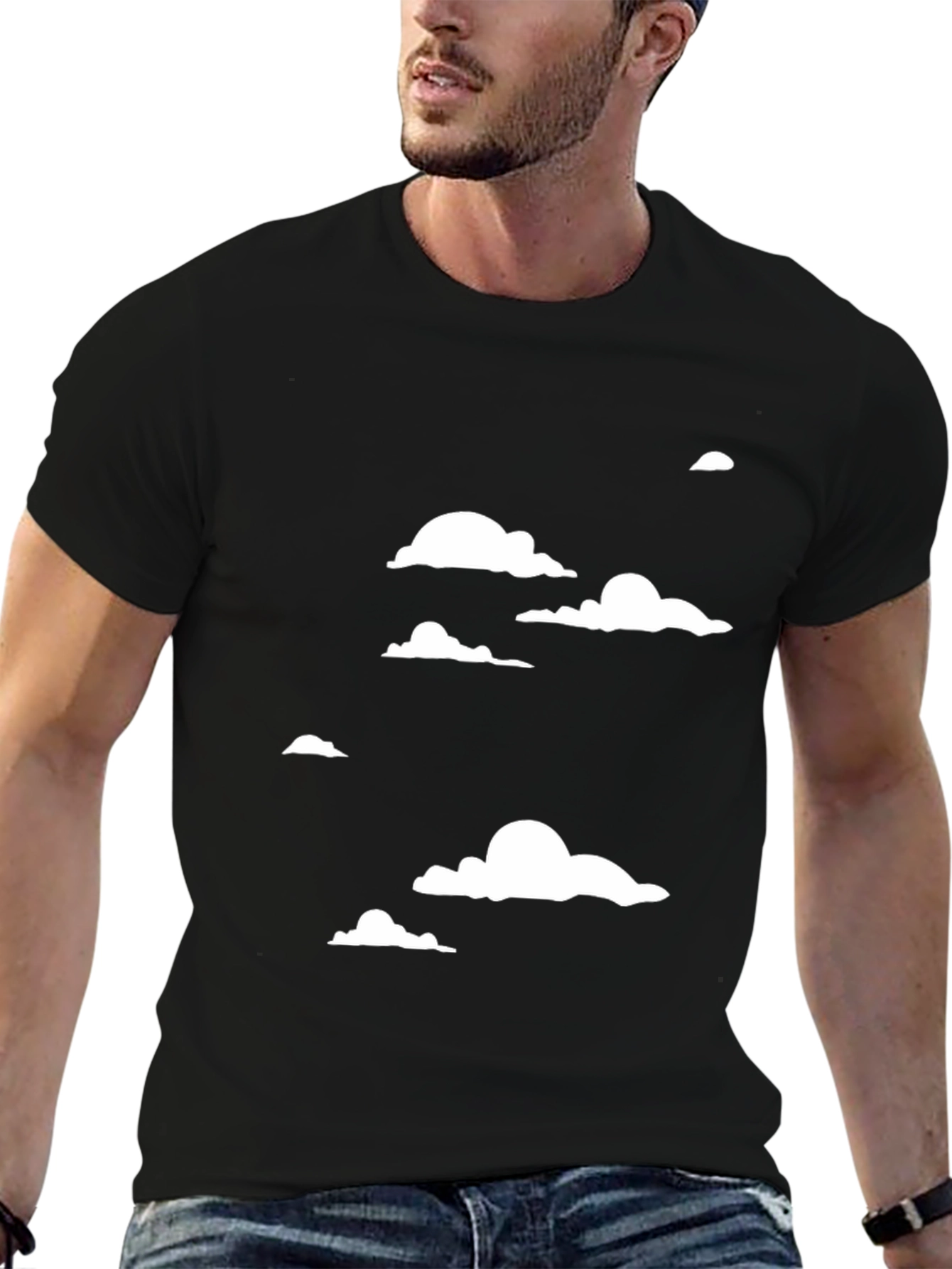 Black Cloudscape Graphic Tee - Black Cotton T-Shirt view 6