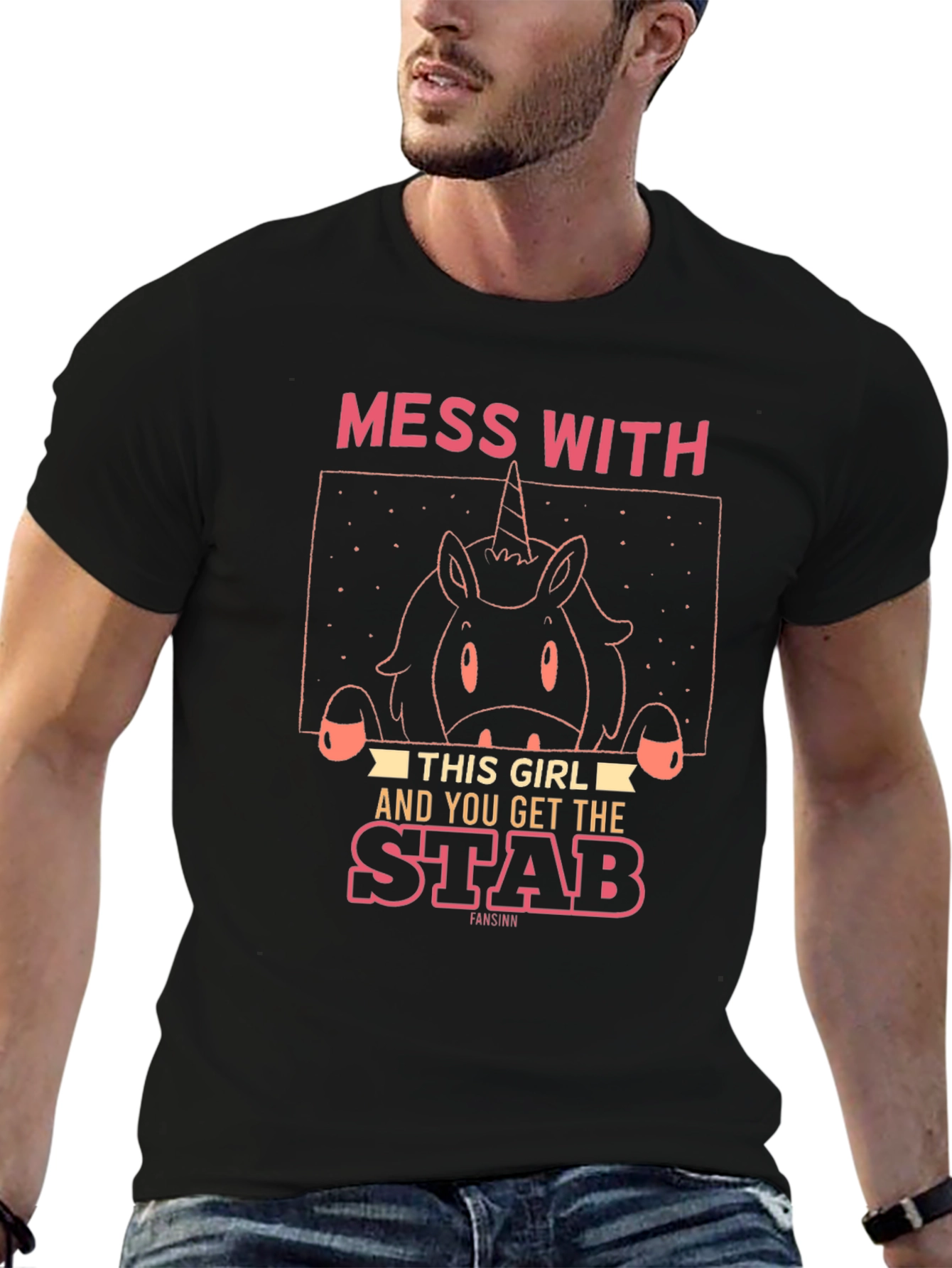 Black Mess With This Girl Unicorn Graphic T-Shirt view 6