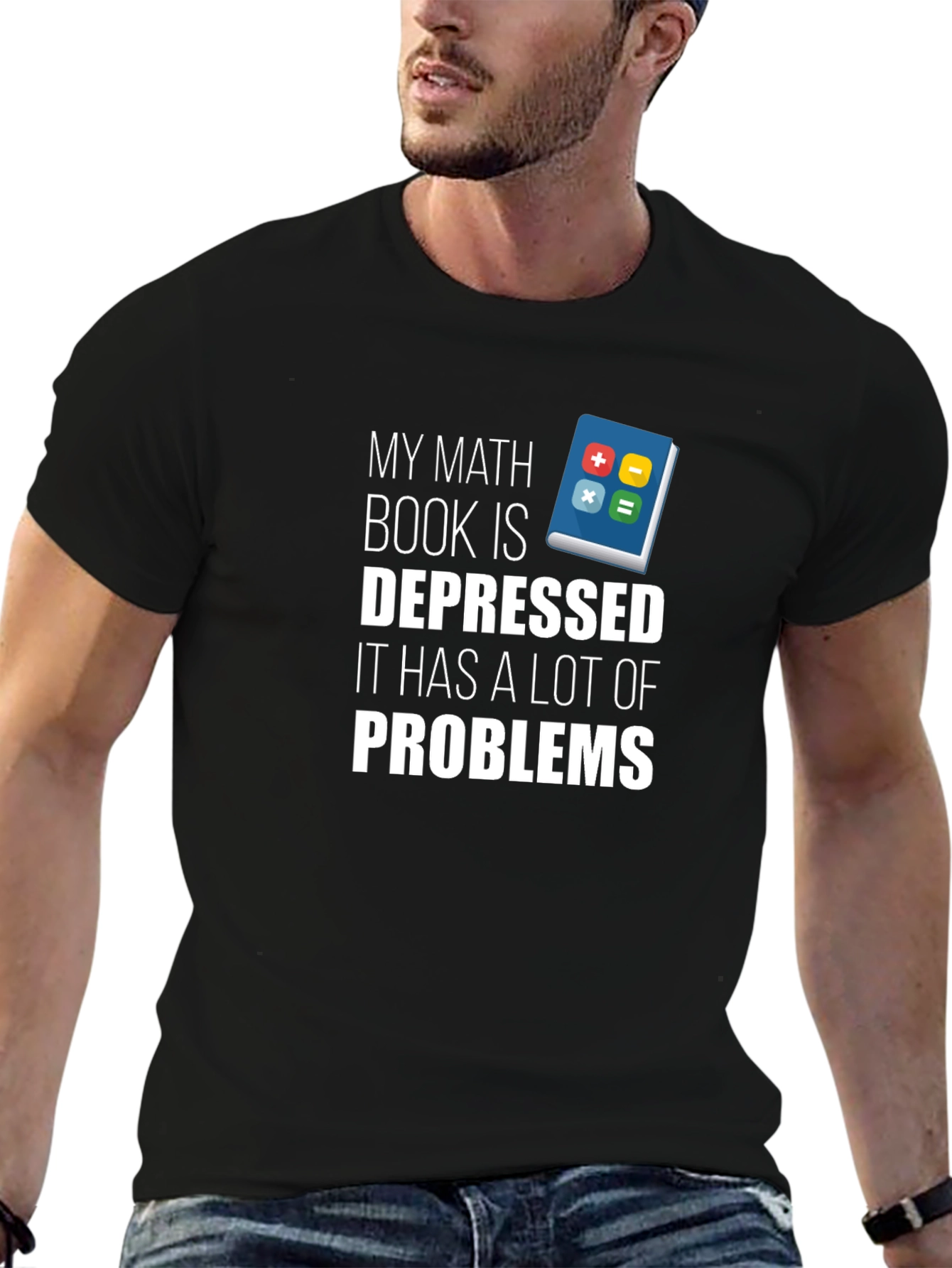 Black Math Book Depressed Problems T-Shirt view 6