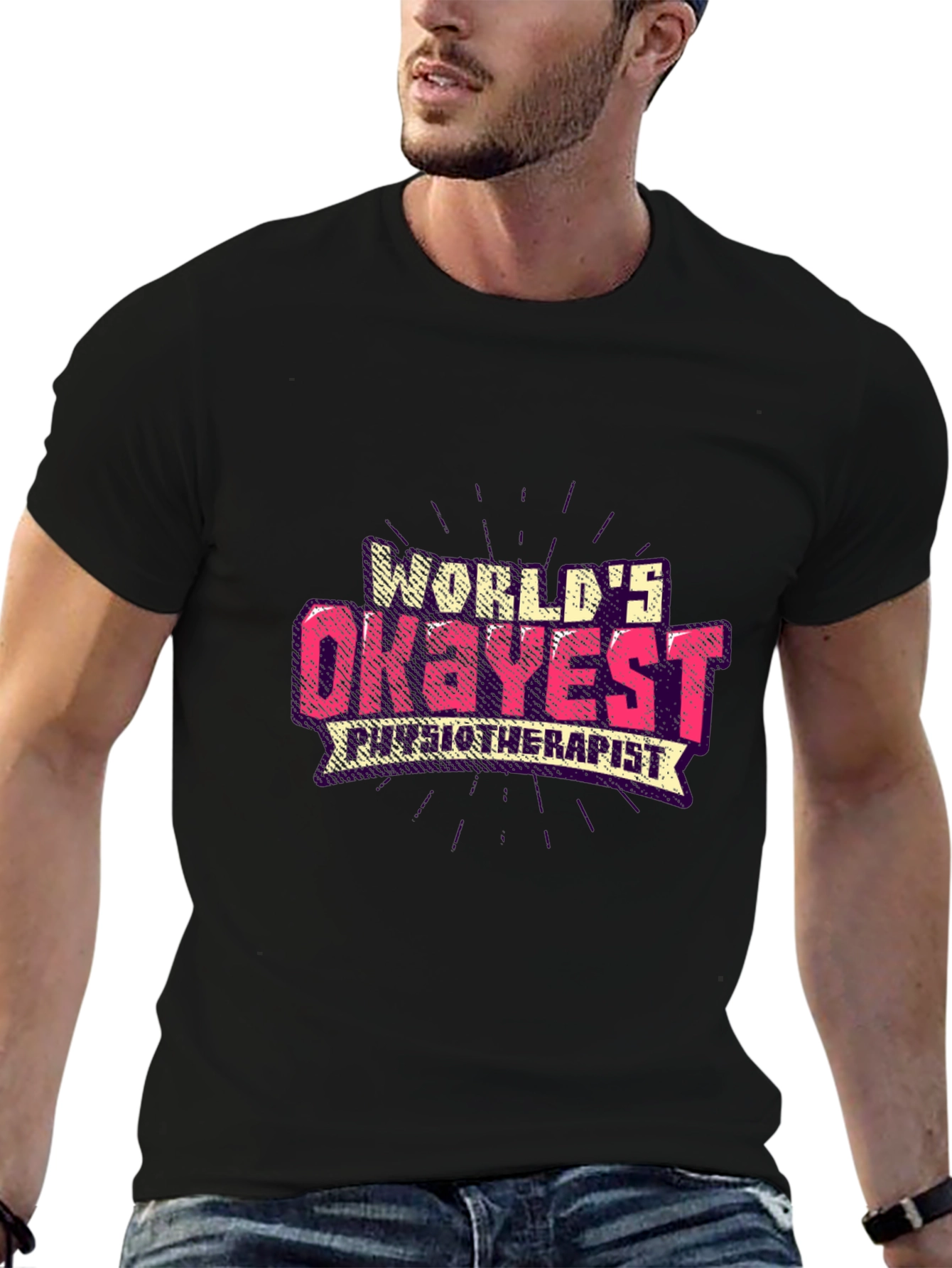 Black World's Okayest Physiotherapist Black T-Shirt view 6