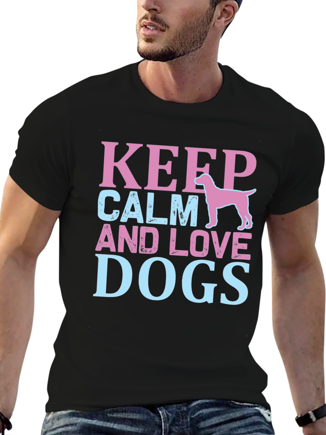 Black Keep Calm and Love Dogs Graphic Tee view 6