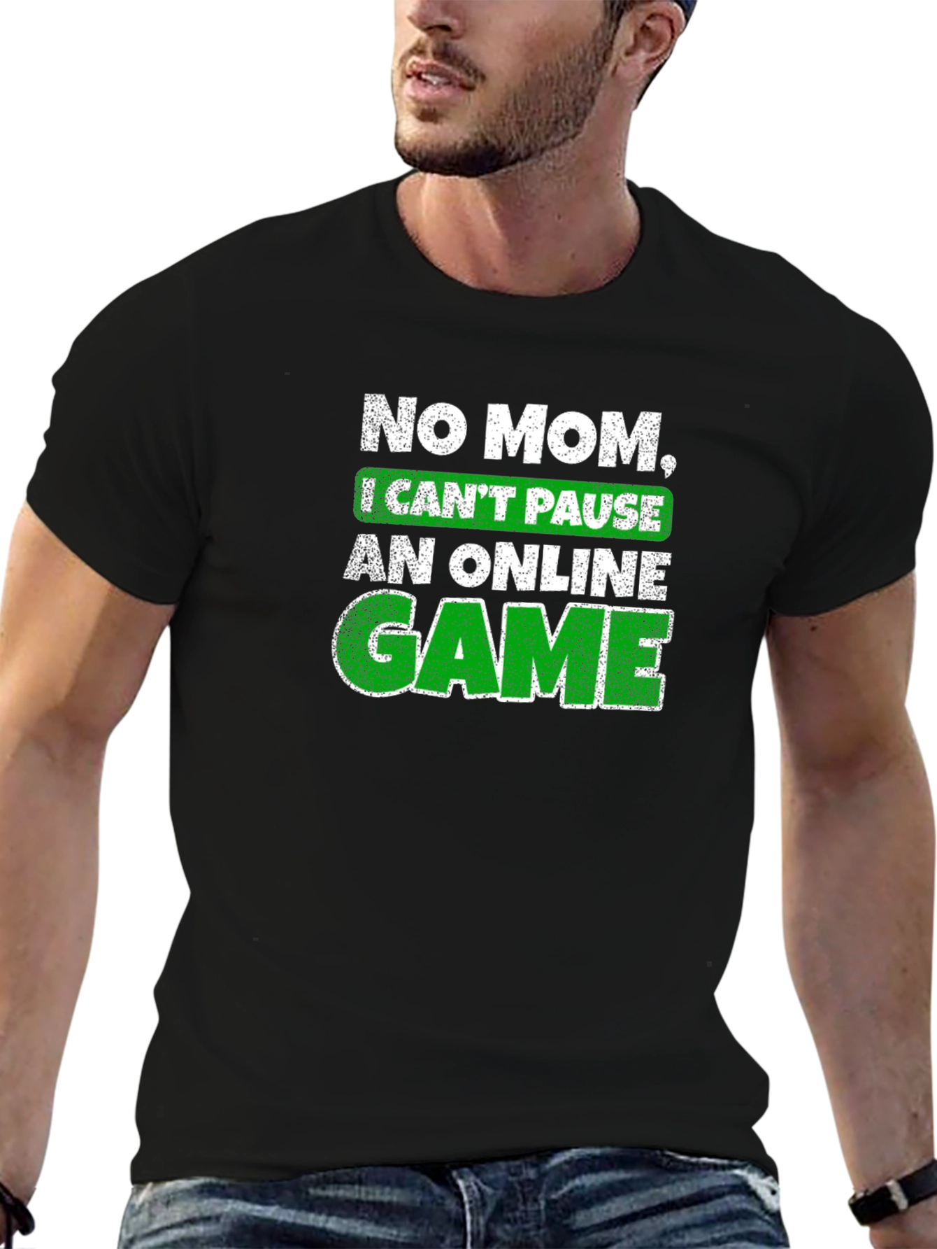 Black Gamer T-Shirt - No Mom, I Can't Pause! view 6