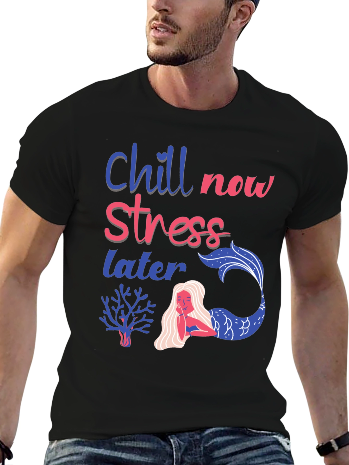 Black Chill Now Stress Later T-Shirt view 6