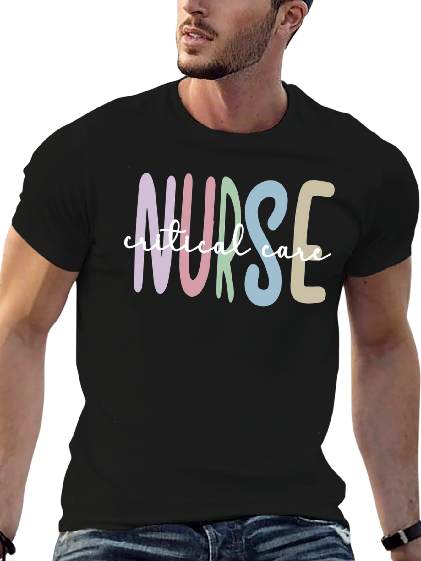 Black Critical Care Nurse T-Shirt, Black Unisex Tee view 6