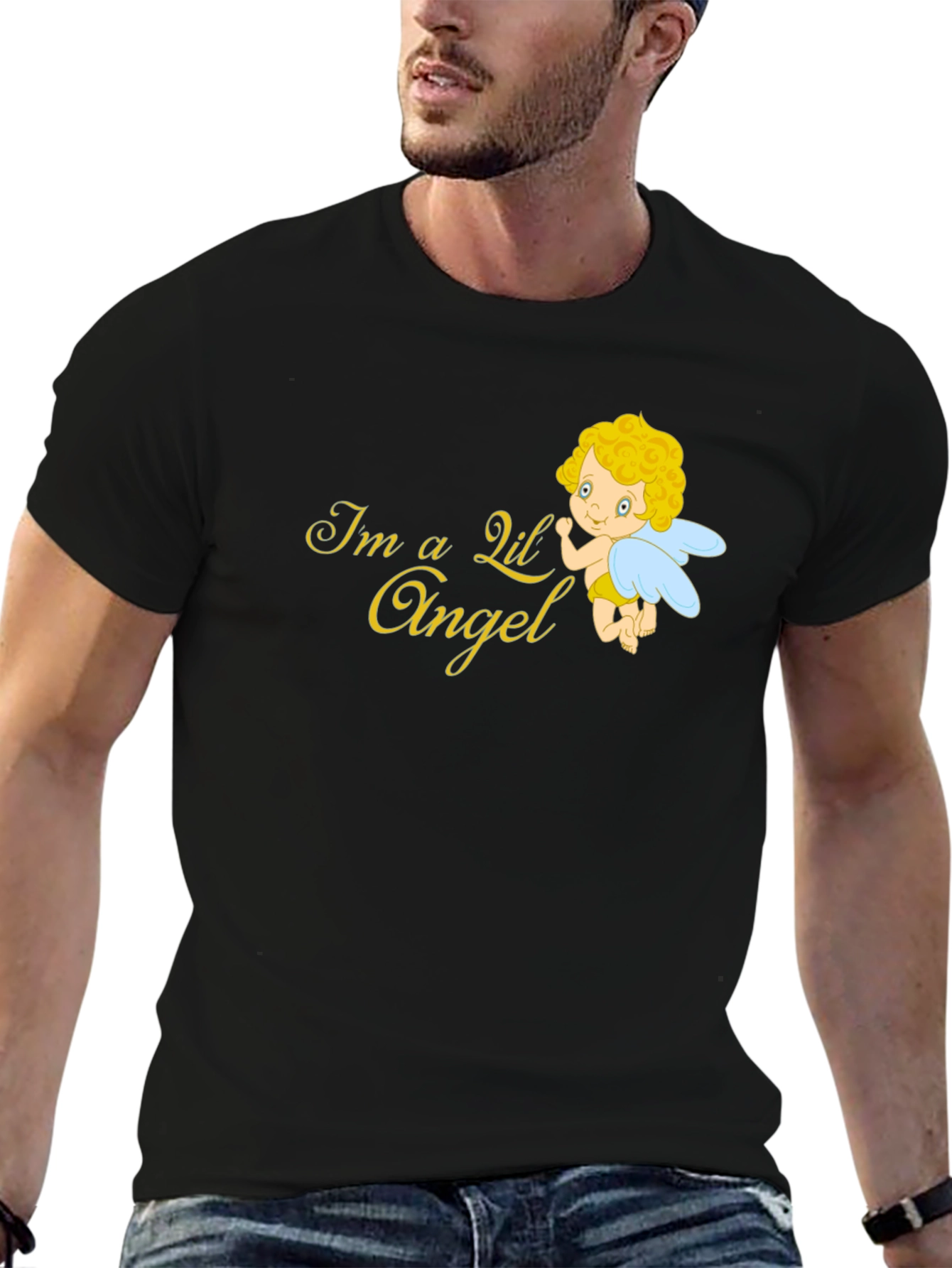 Black Cute Angel Graphic T-Shirt - Black view 6