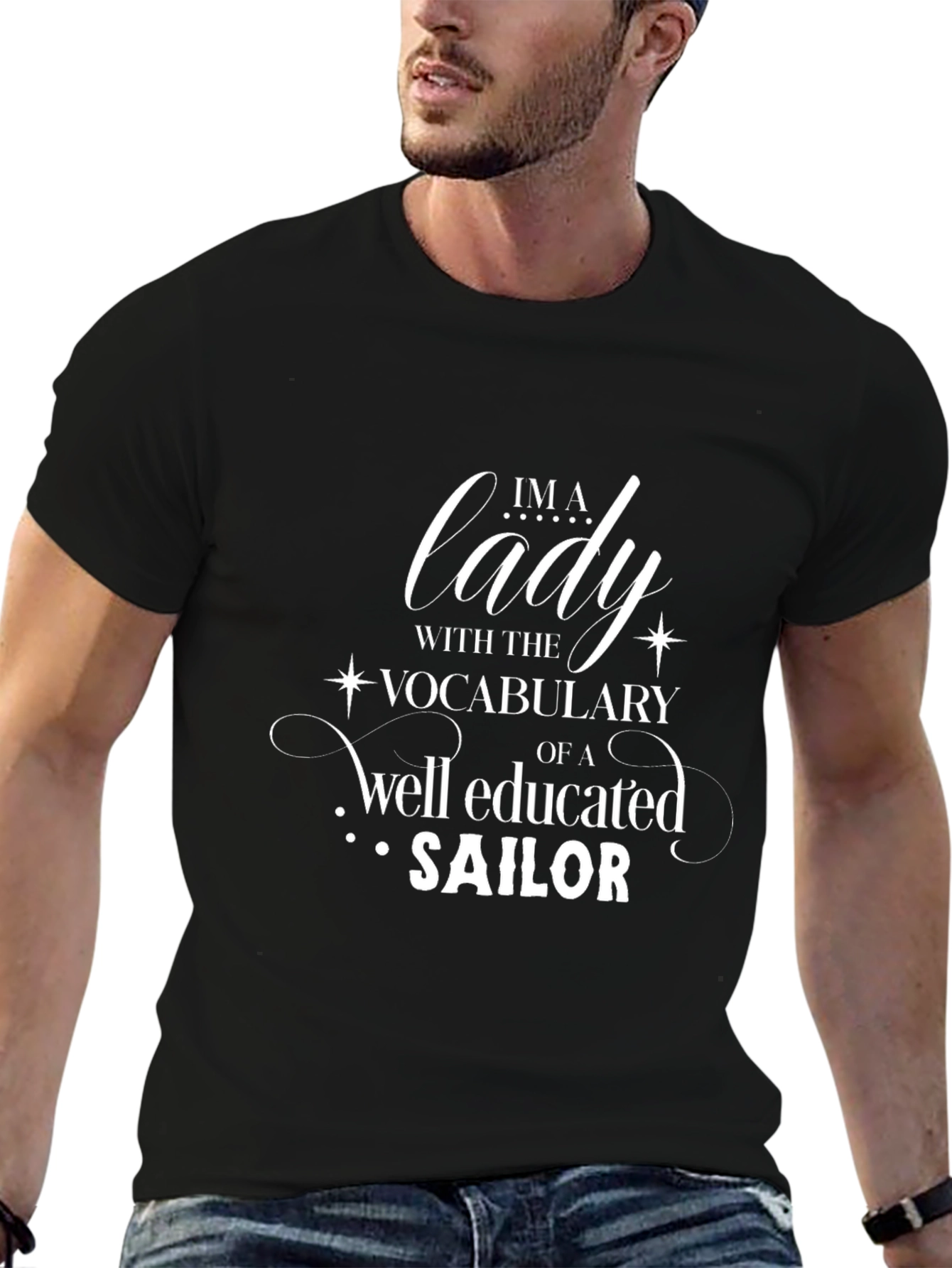 Black I'm A Lady Sailor T-Shirt view 6
