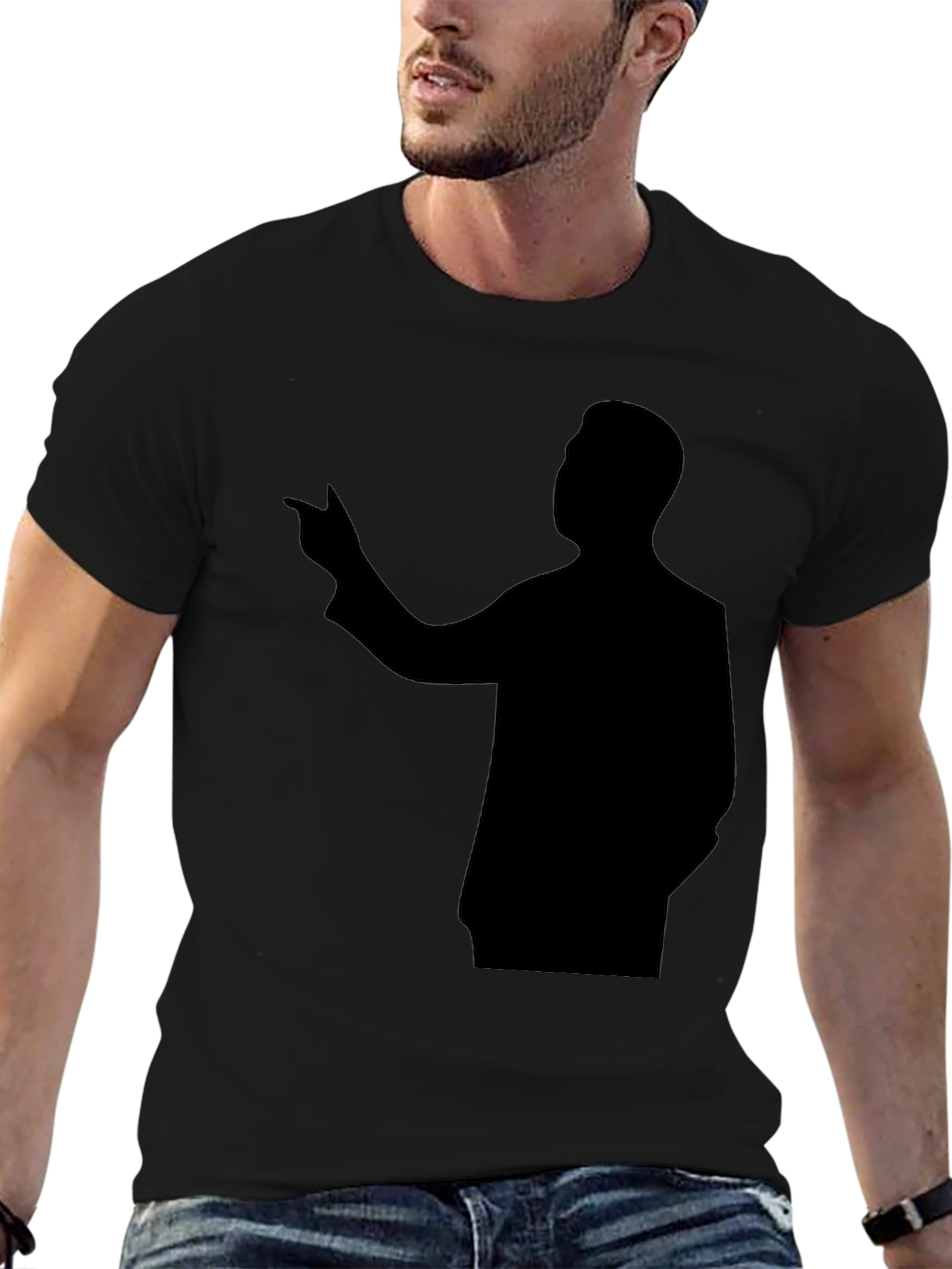 Black Silhouette Man Pointing T-Shirt view 6