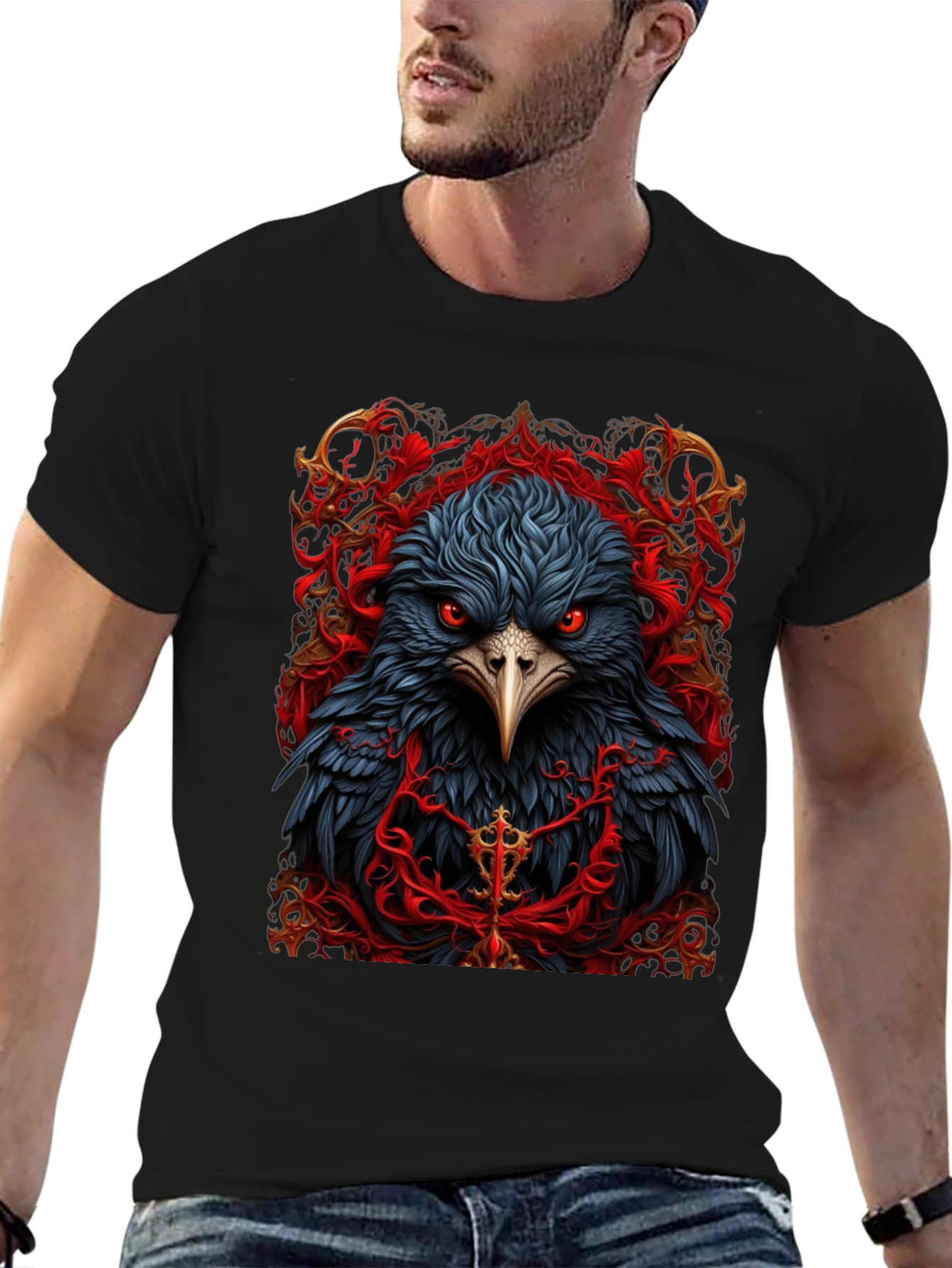 Black Raven Graphic Tee - Dark Bird Art T-Shirt view 6