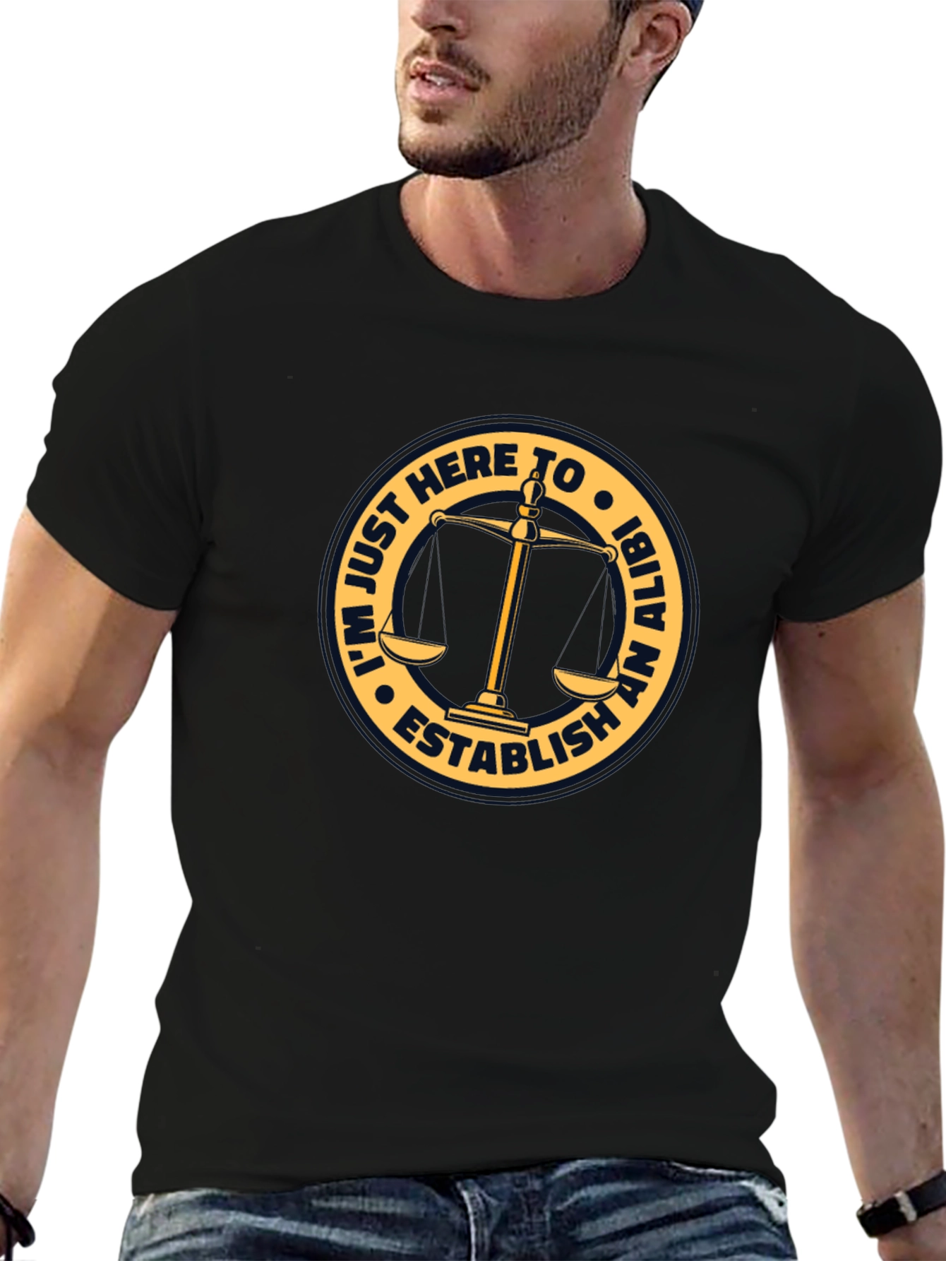 Black Establish An Alibi T-Shirt - Funny Law Humor view 6