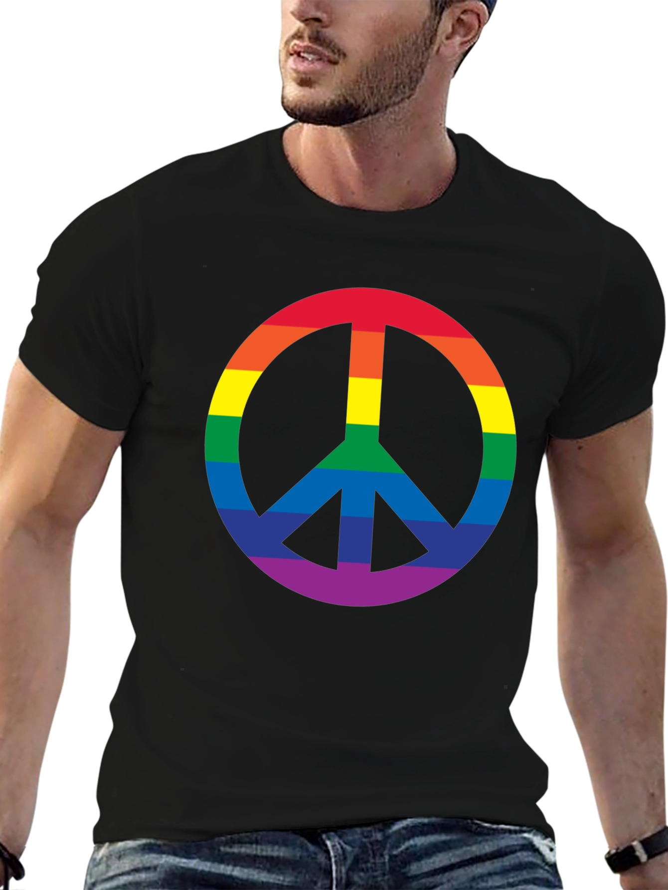 Black Rainbow Peace Sign Black T-Shirt view 6