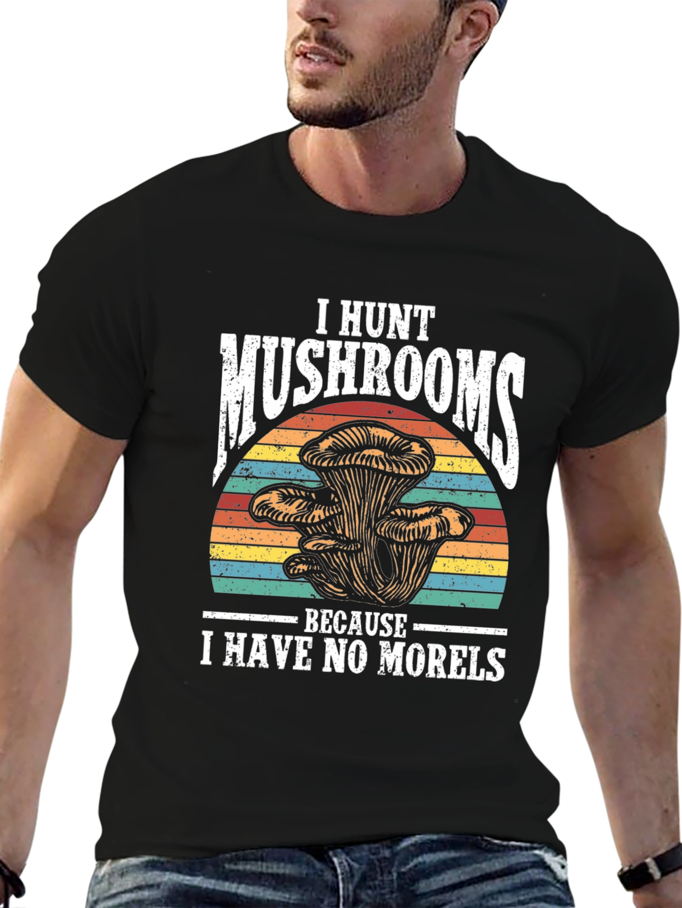 Black Mushroom Hunter Novelty Graphic Tee view 6