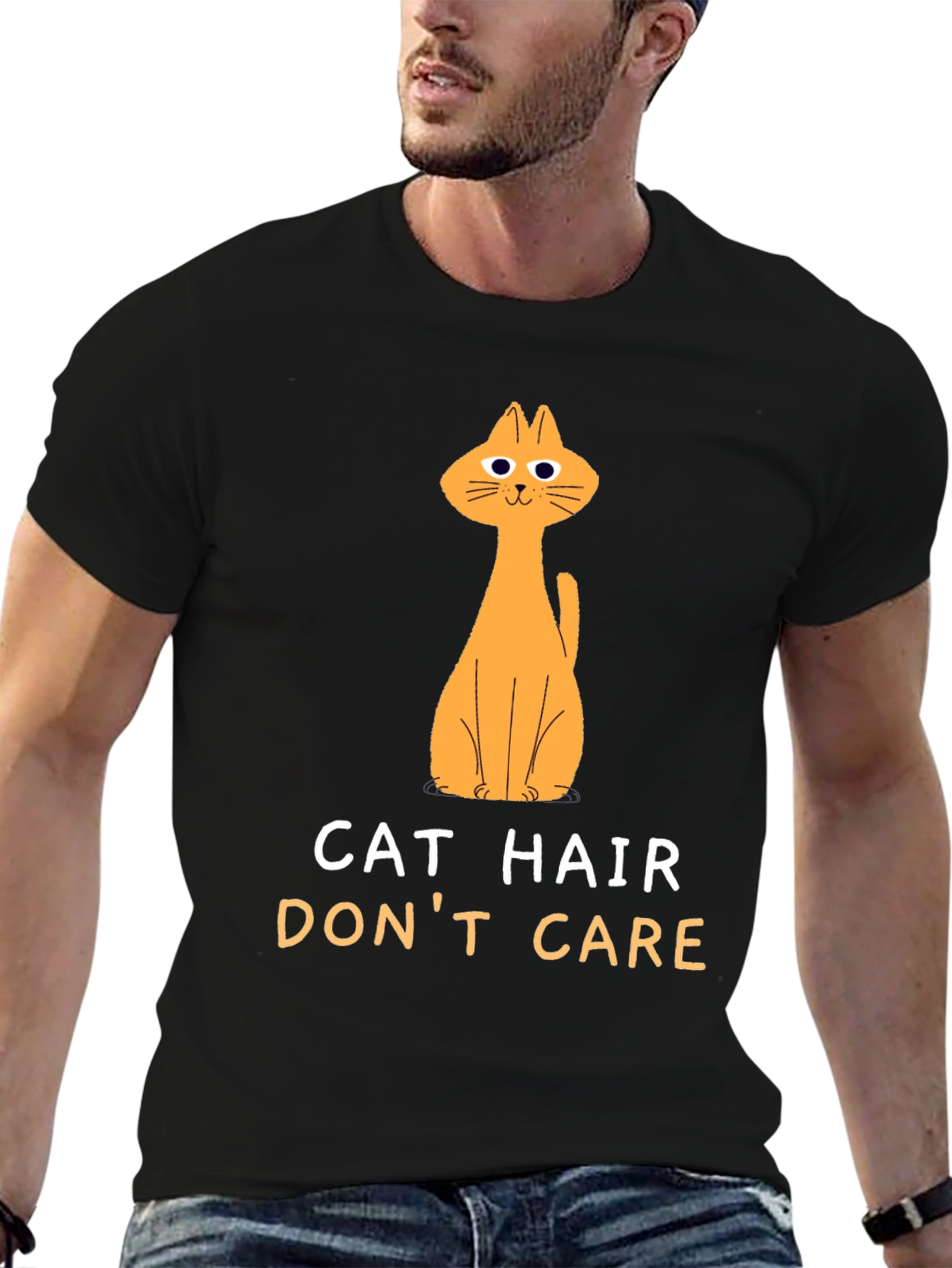 Black Cat Hair Don't Care Black T-Shirt view 6