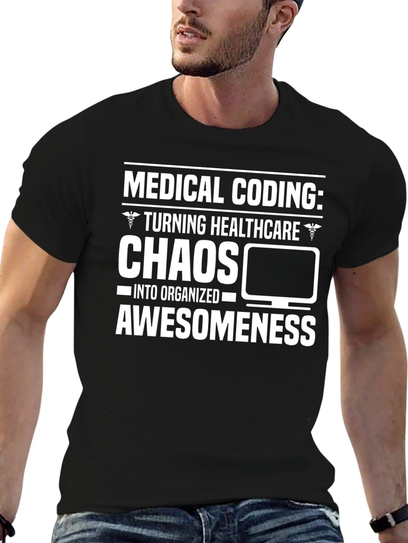 Black Medical Coding Chaos to Awesomeness T-Shirt view 6