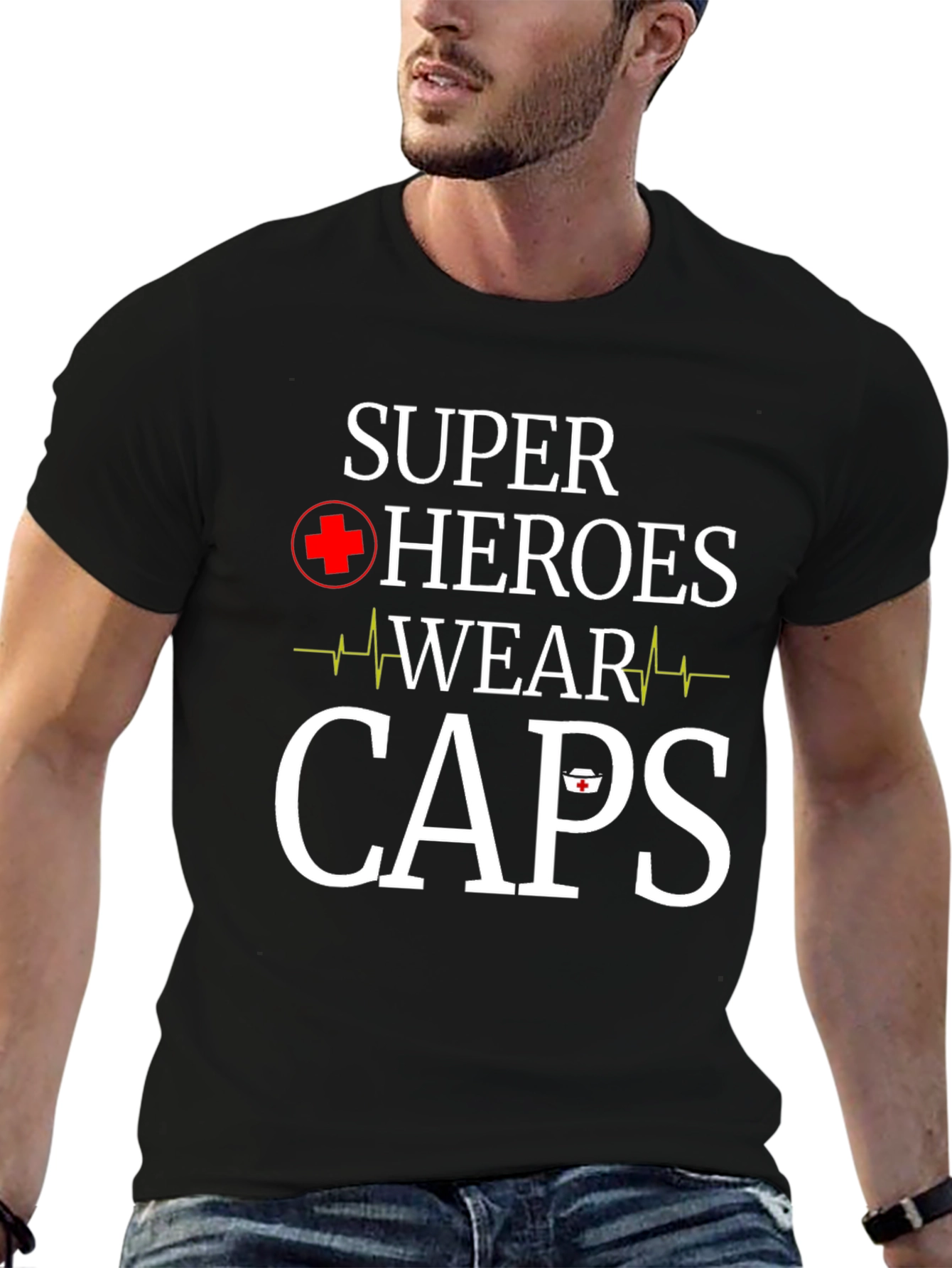 Black Super Heroes Wear Caps T-Shirt - Nurse Appreciation view 6