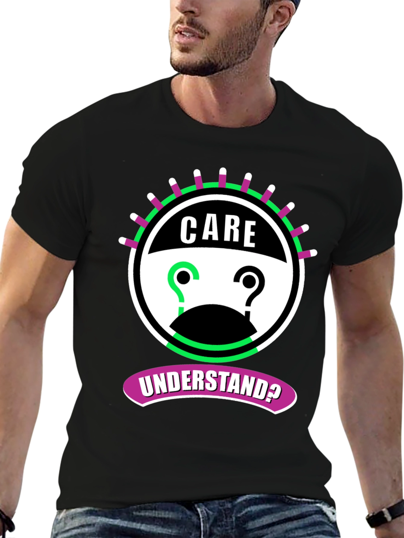 Black Care Understand? Graphic Tee - Black Cotton T-Shirt view 6