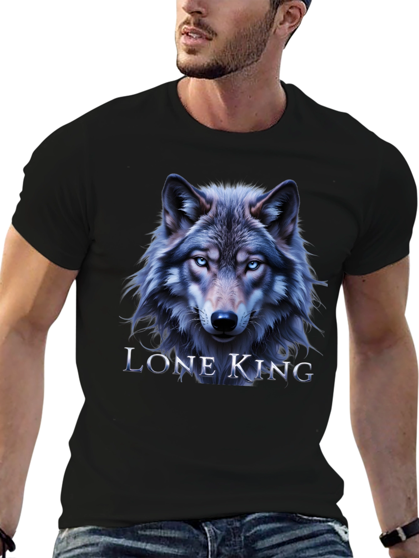 Black Lone King Wolf Graphic T-Shirt - Black view 6