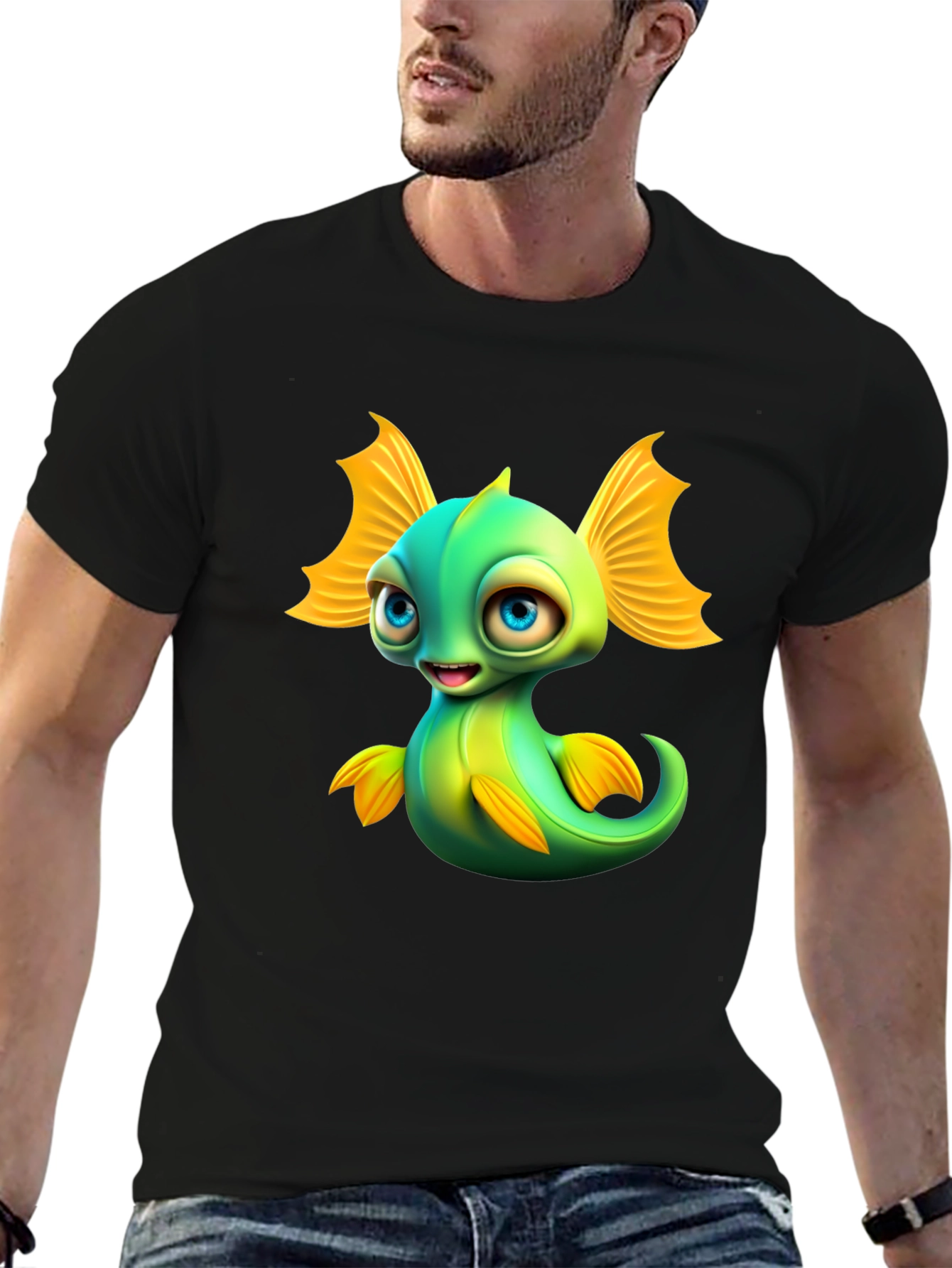 Black Cute Cartoon Fish Graphic T-Shirt - Fun & Unique Design view 6