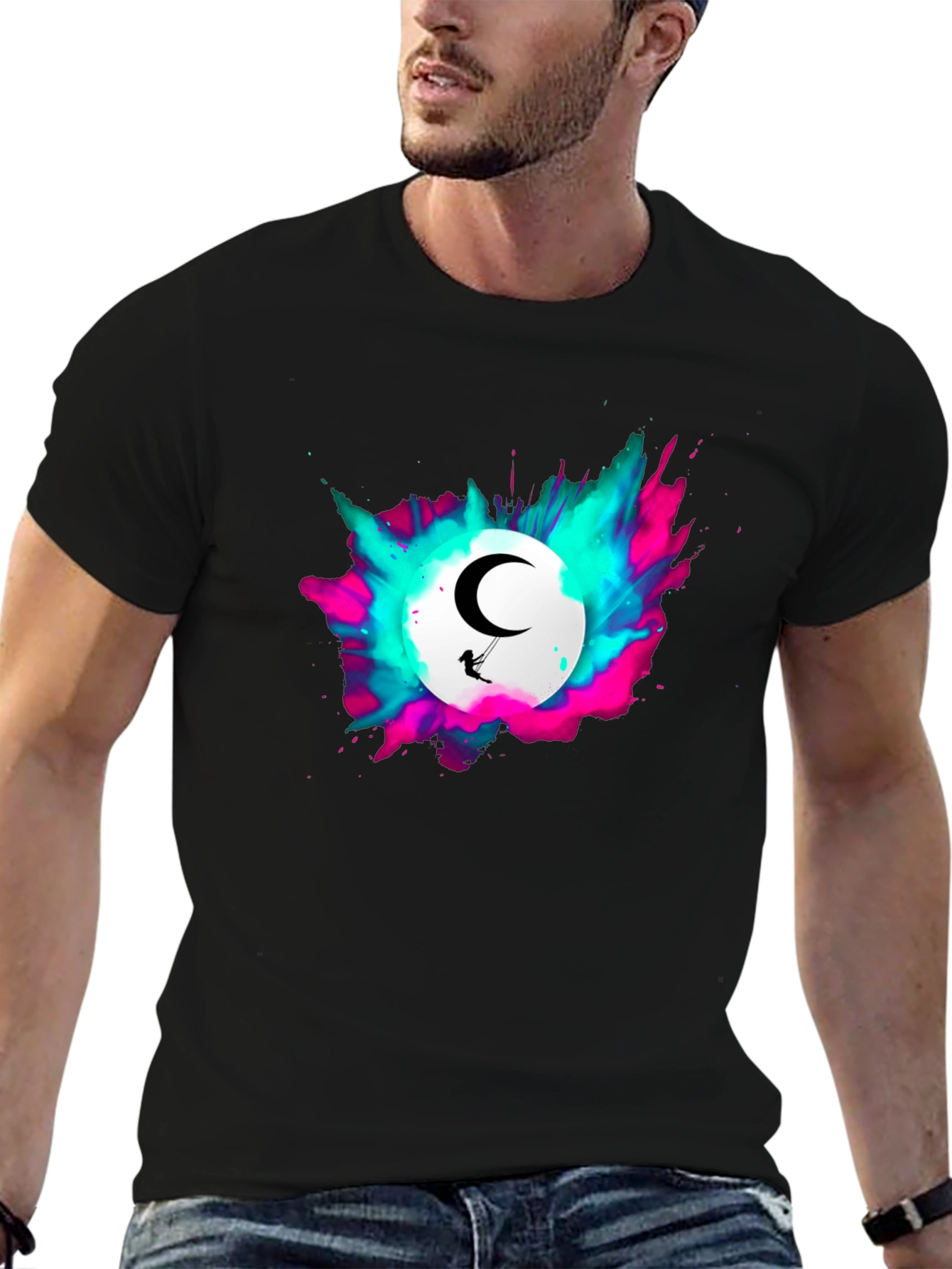 Black Moon Swing Graphic Tee - Stylish Black T-Shirt view 6
