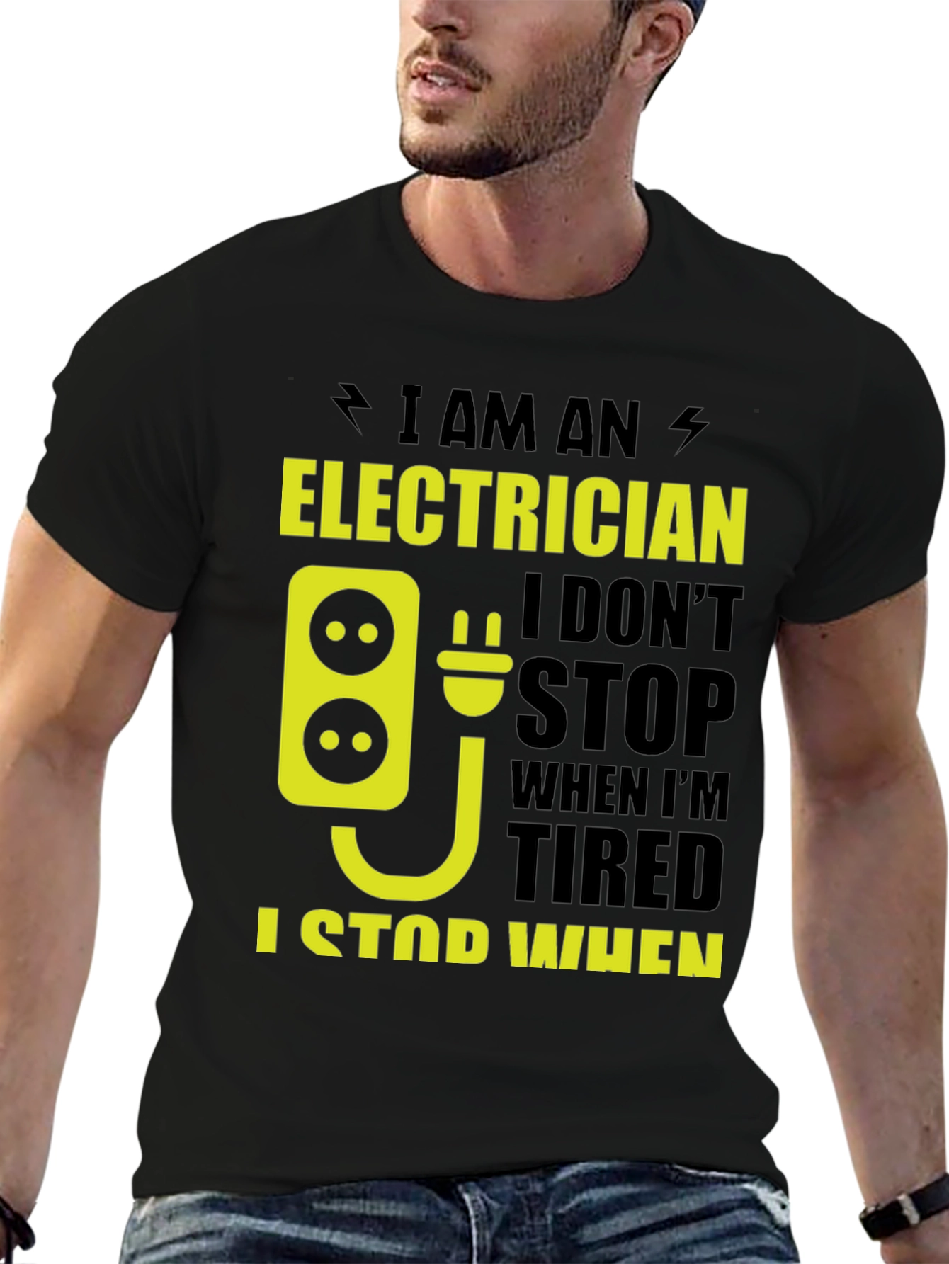 Black Electrician T-Shirt - Funny I Stop When Done Tee view 6